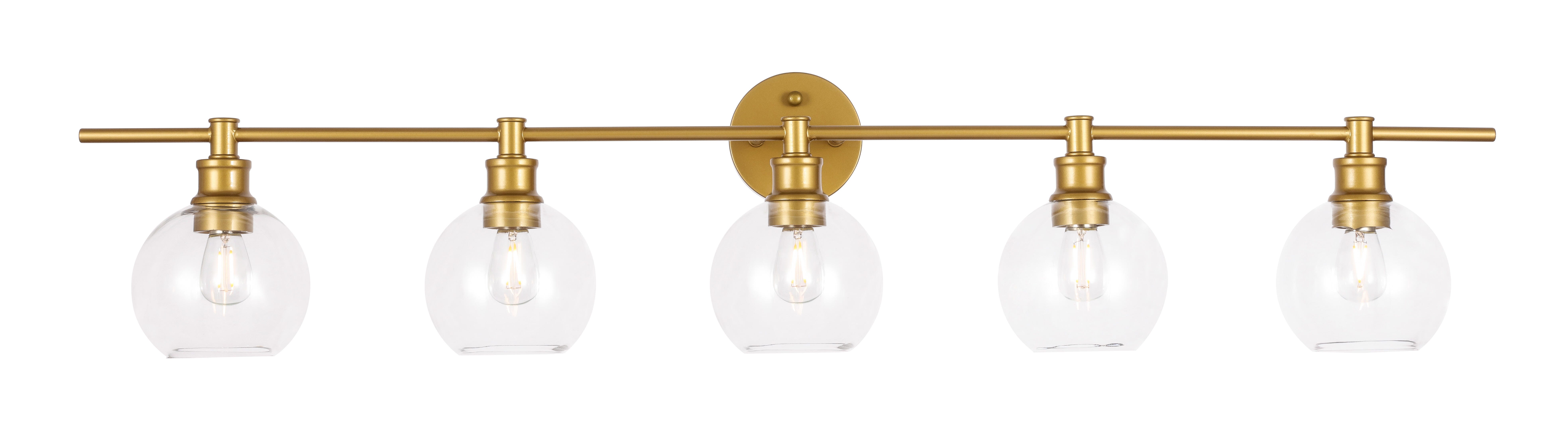 Collier 5 Light Brass And Clear Glass Wall Sconce, Brass/Clear, large