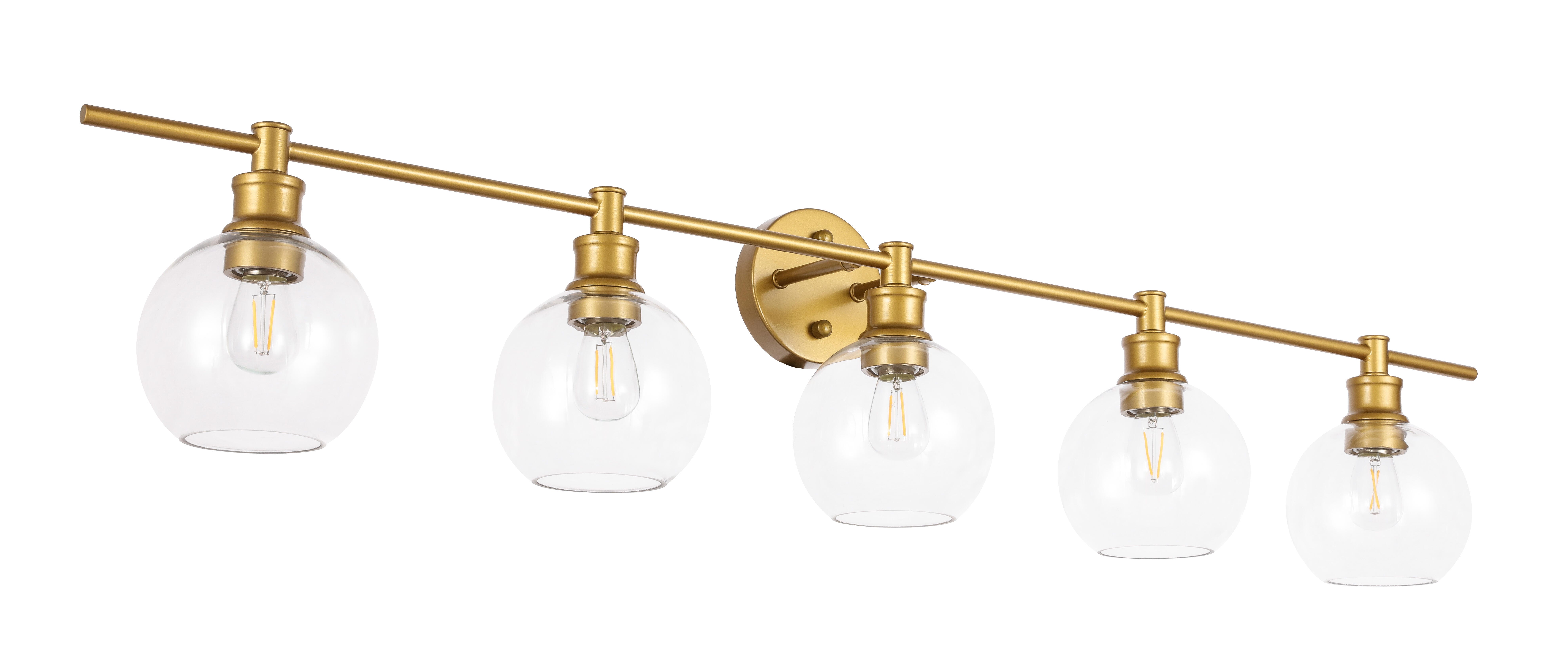 Collier 5 Light Brass And Clear Glass Wall Sconce, Brass/Clear, large