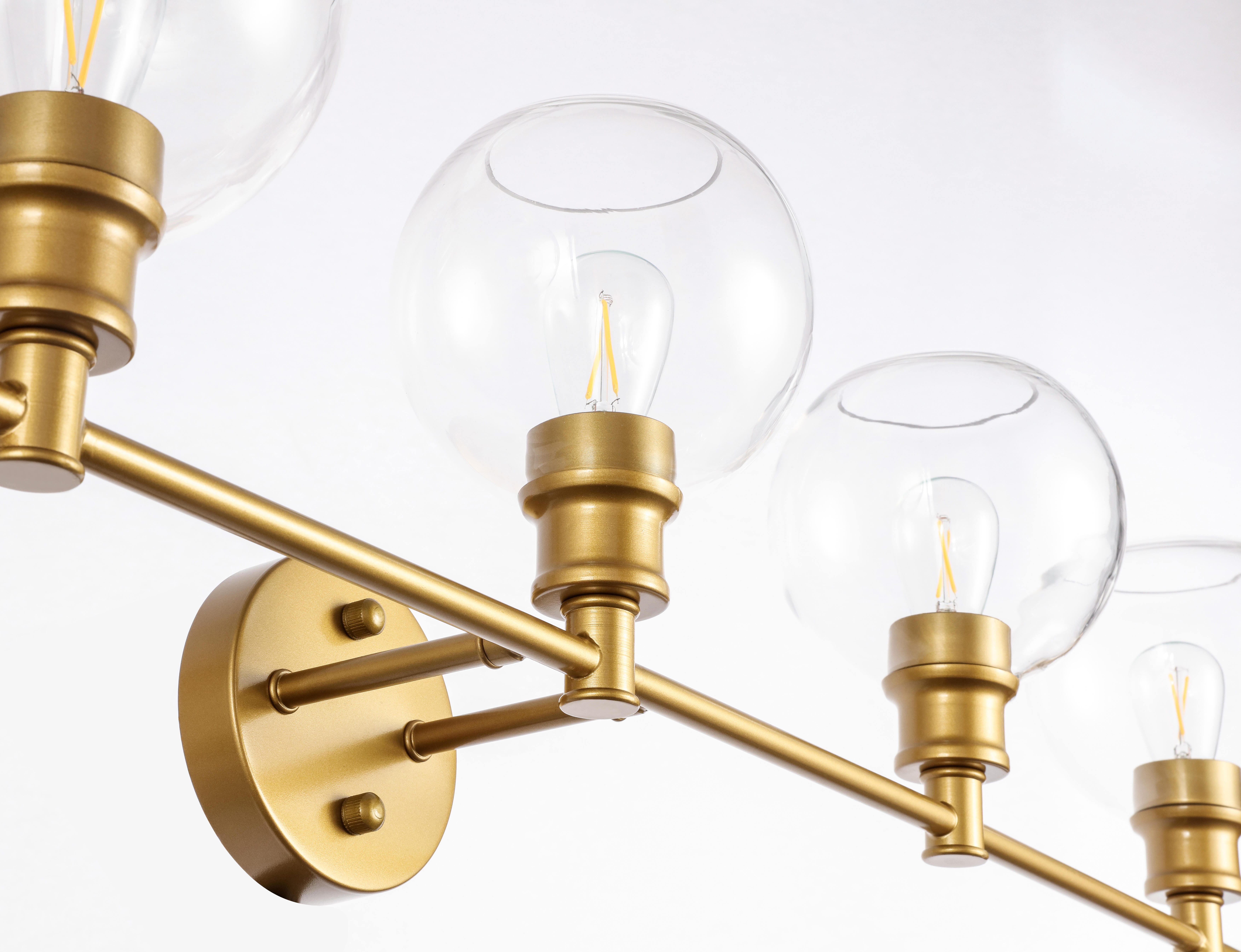 Collier 5 Light Brass And Clear Glass Wall Sconce, Brass/Clear, large