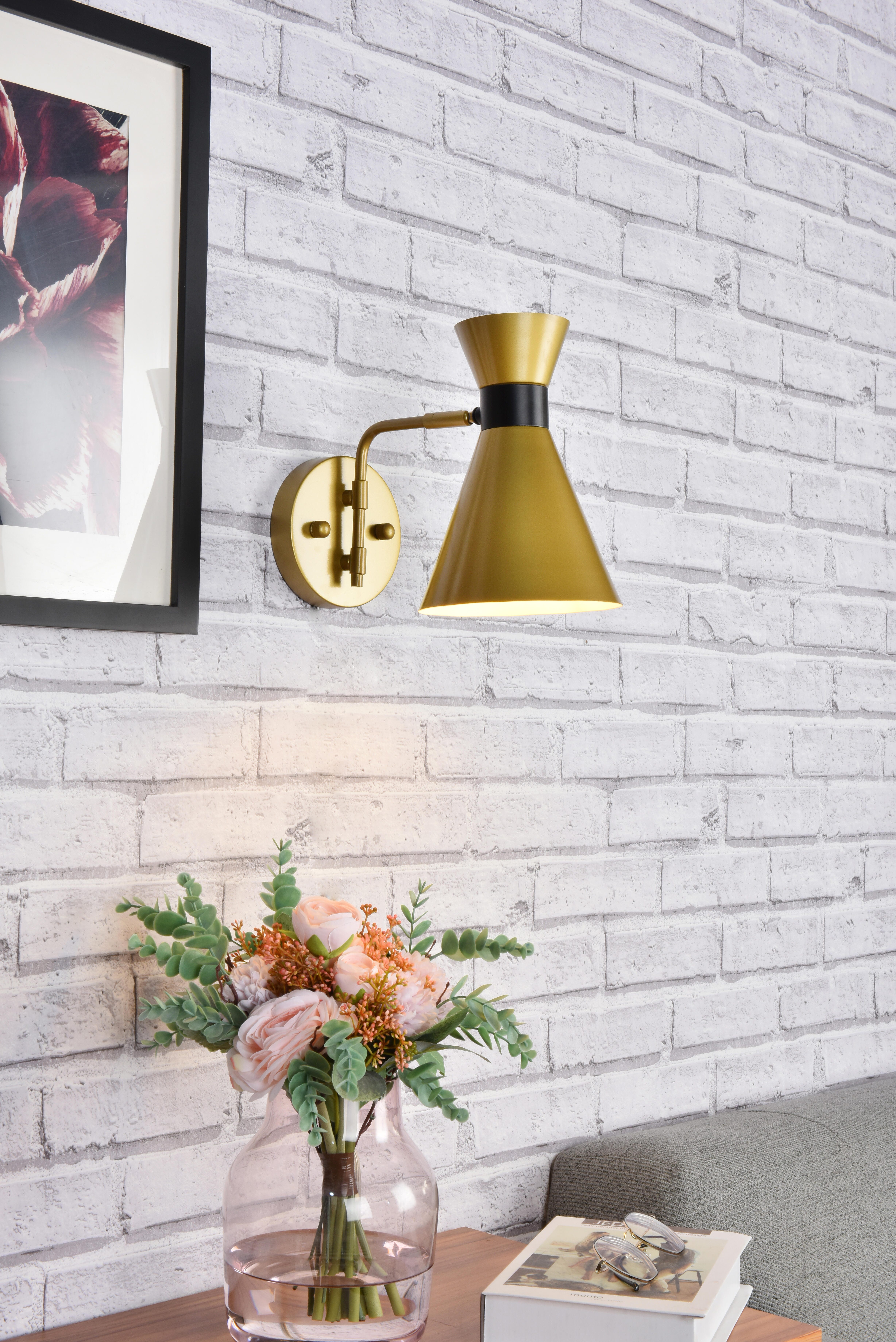 Halycon 6 Inch Light Brass Wall Sconce, Brass/Black, rollover