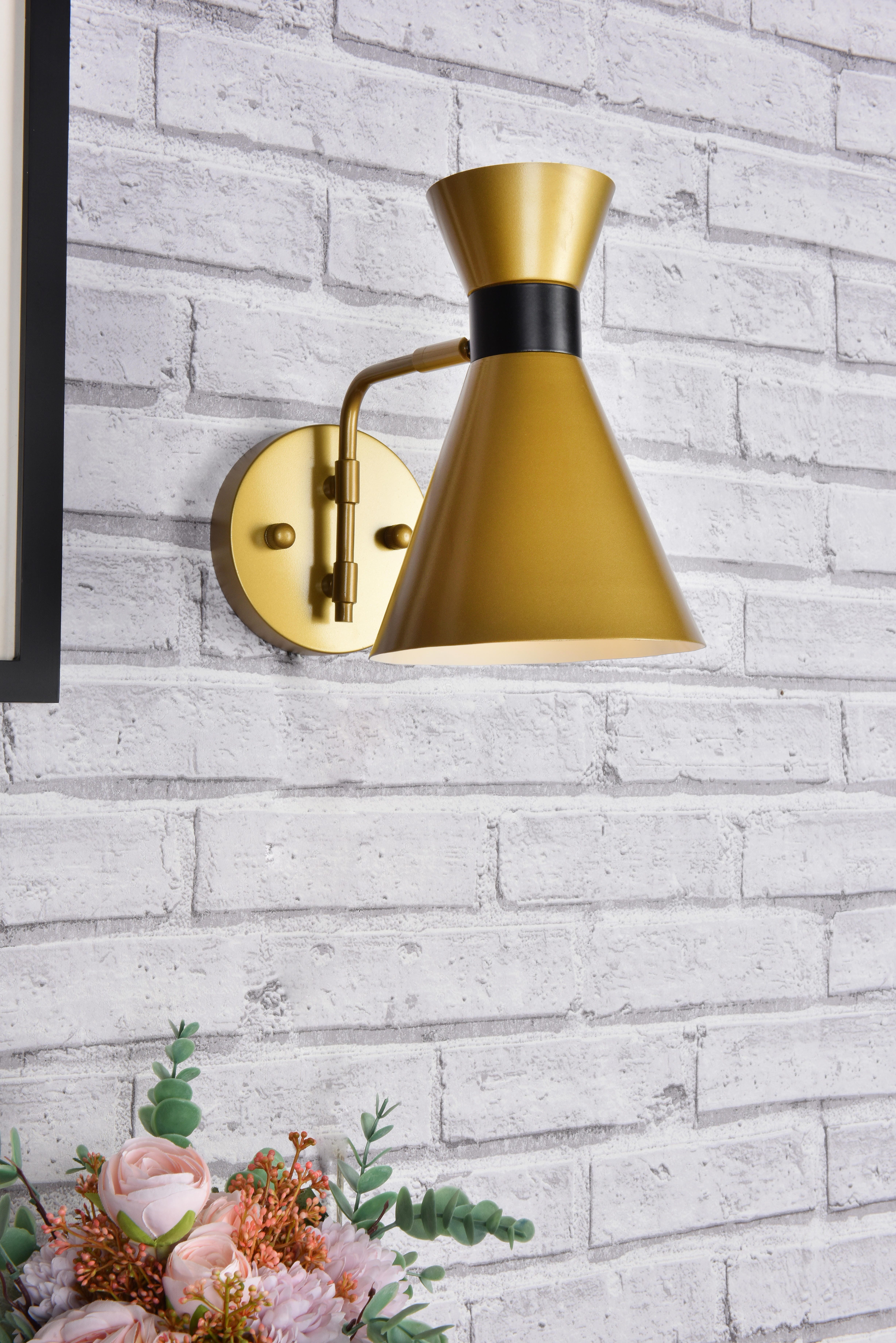 Halycon 6 Inch Light Brass Wall Sconce, Brass/Black, large