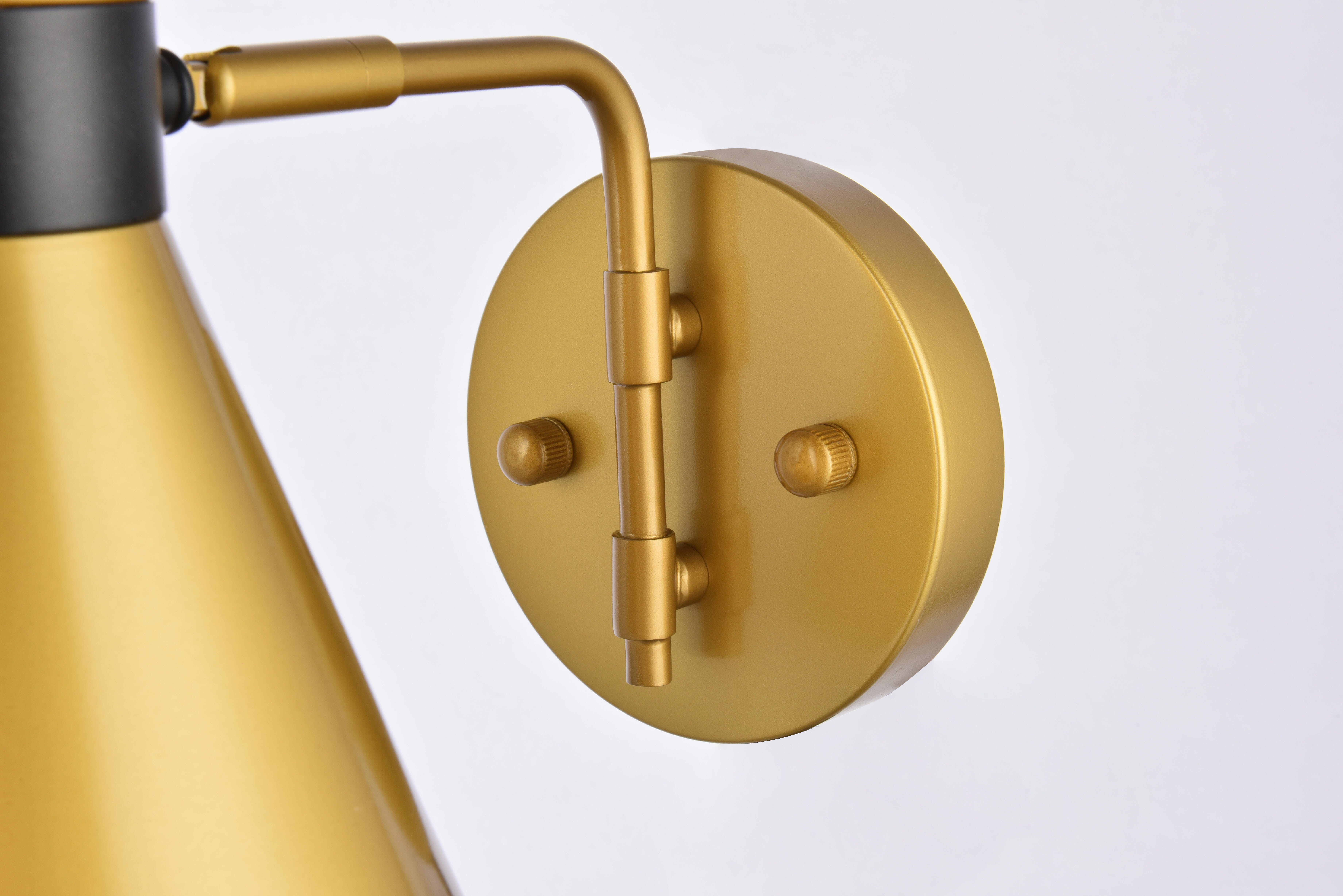 Halycon 6 Inch Light Brass Wall Sconce, Brass/Black, large