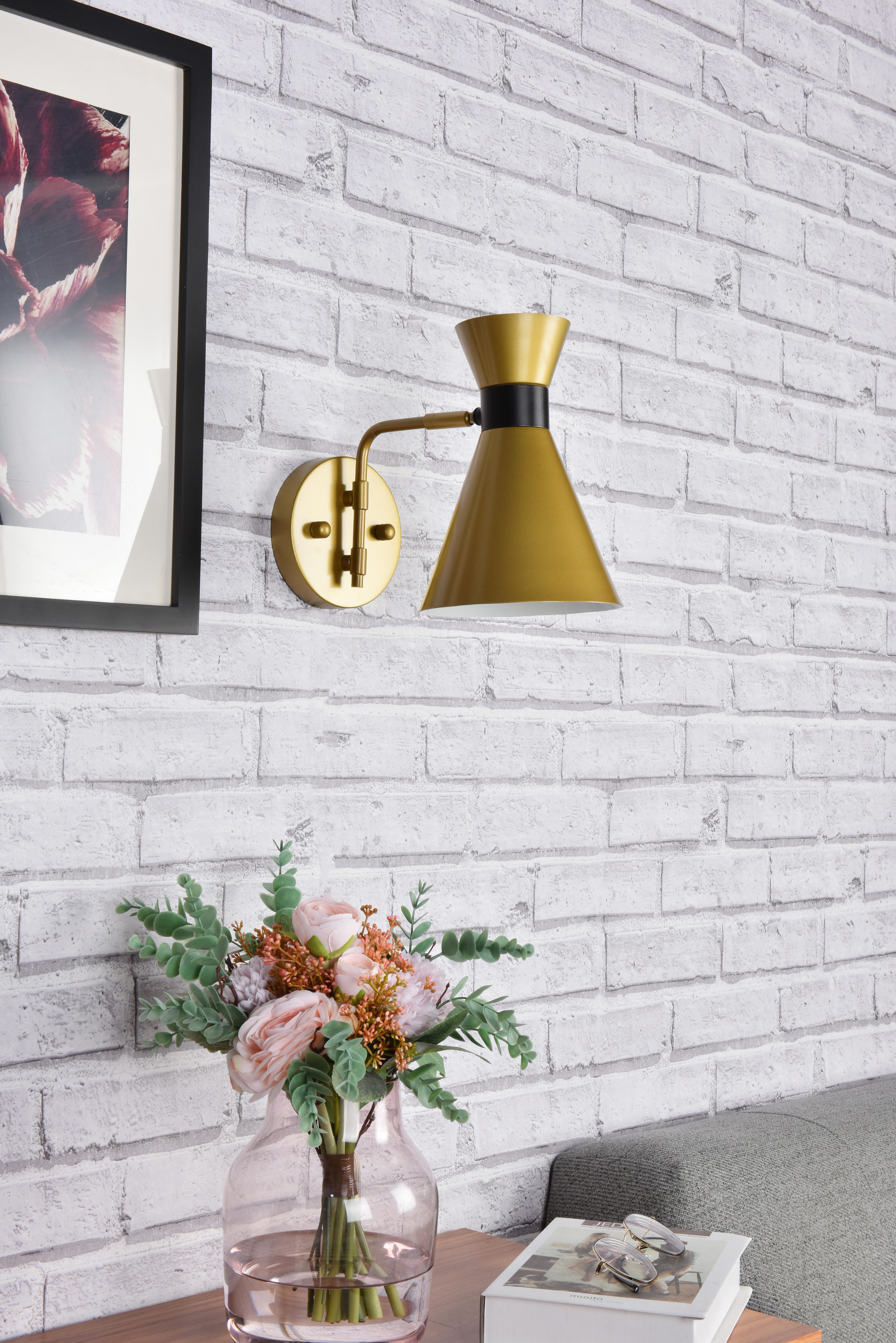 Halycon 6 Inch Light Brass Wall Sconce, Brass/Black, large