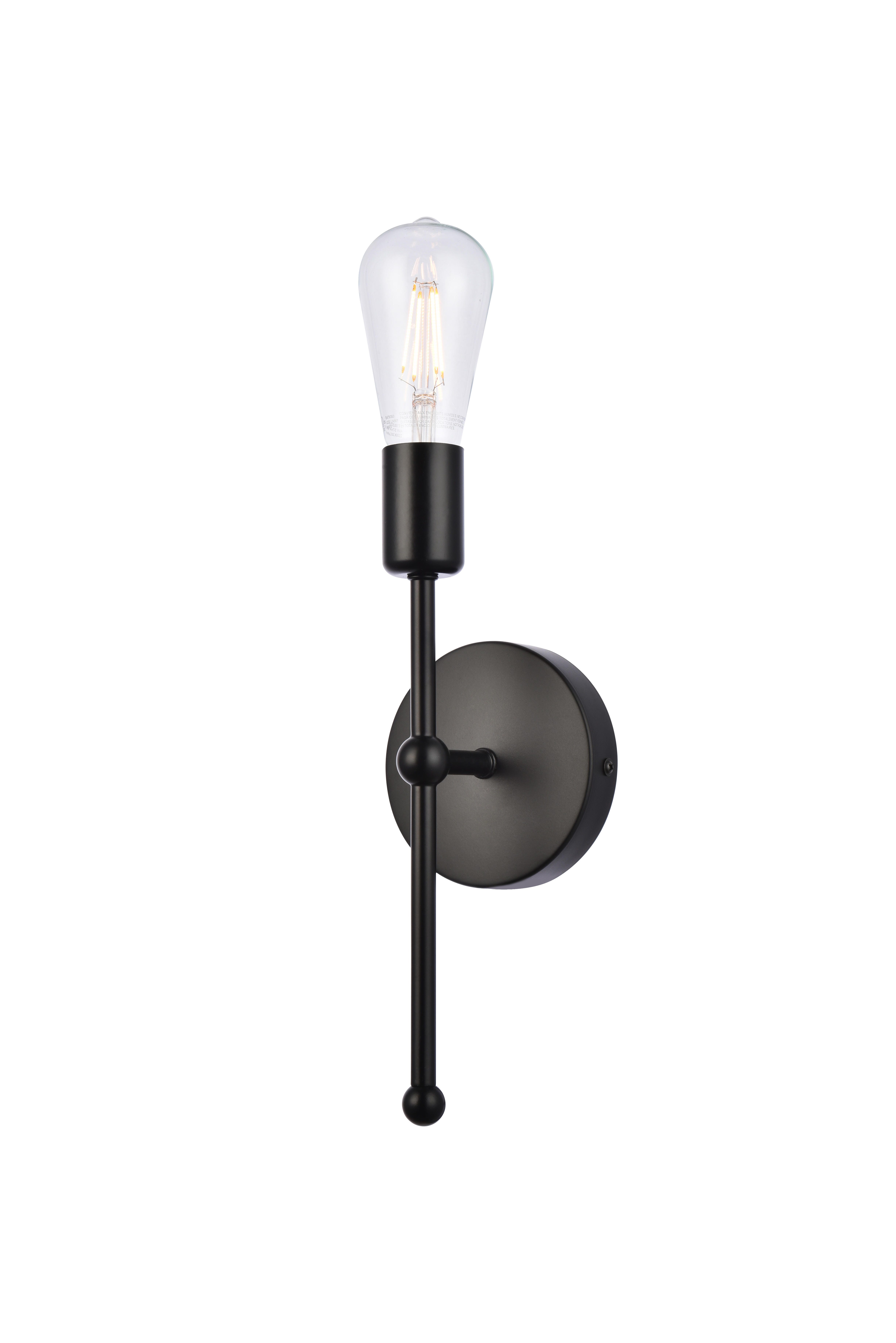 Keely 1 Light Black Wall Sconce, Black, large