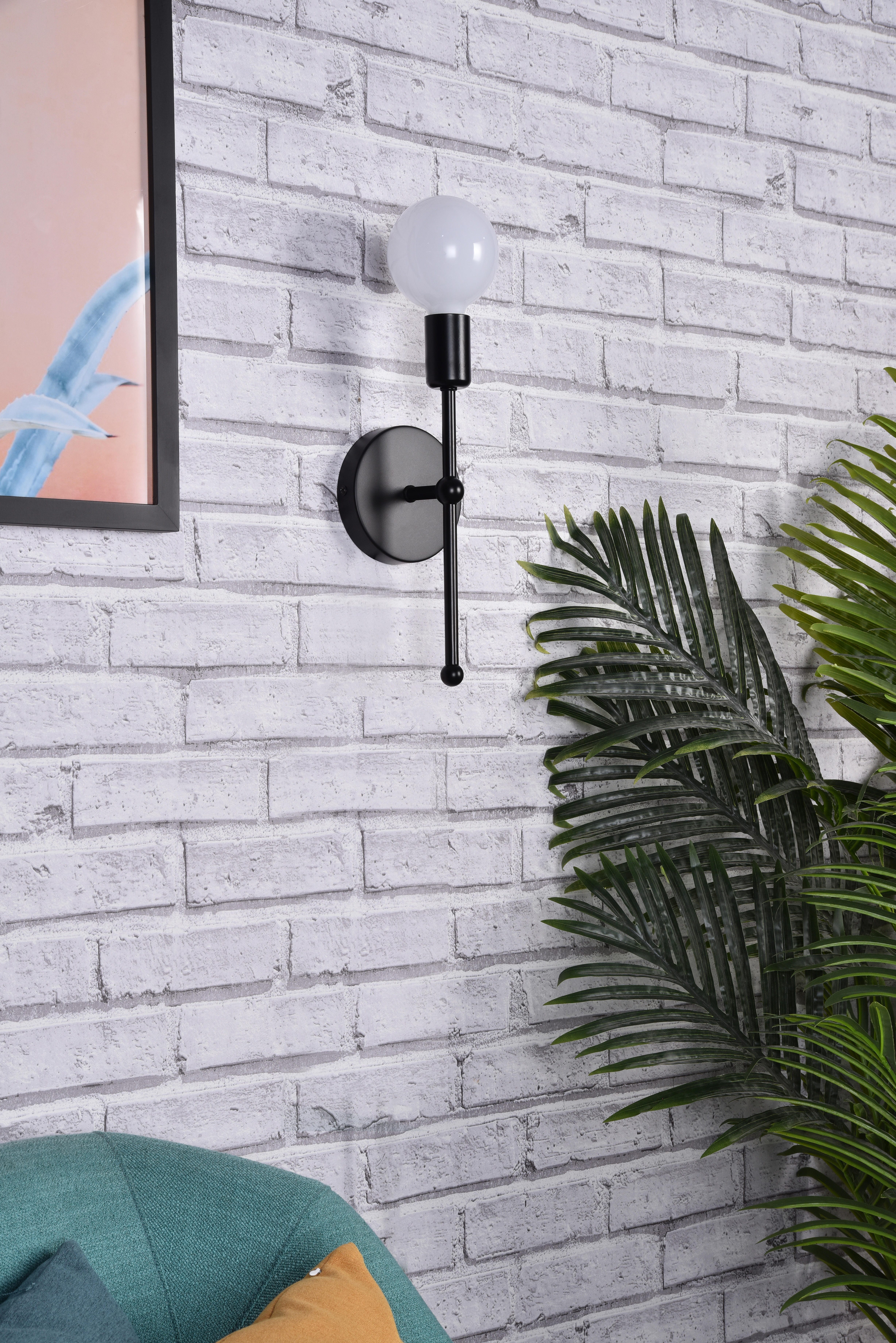 Keely 1 Light Black Wall Sconce, Black, large