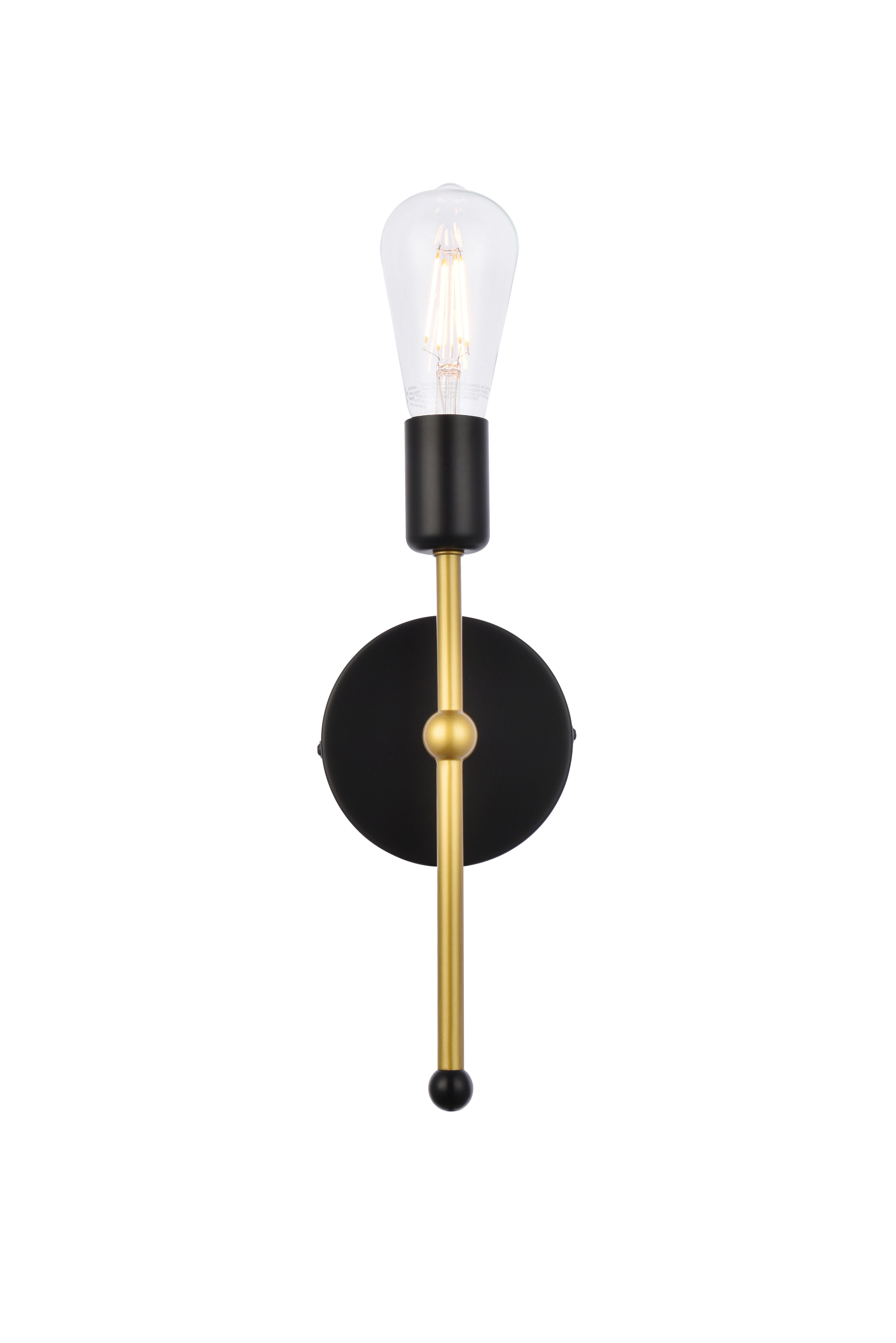 Keely 1 Light Black And Brass Wall Sconce, Black/Brass, large