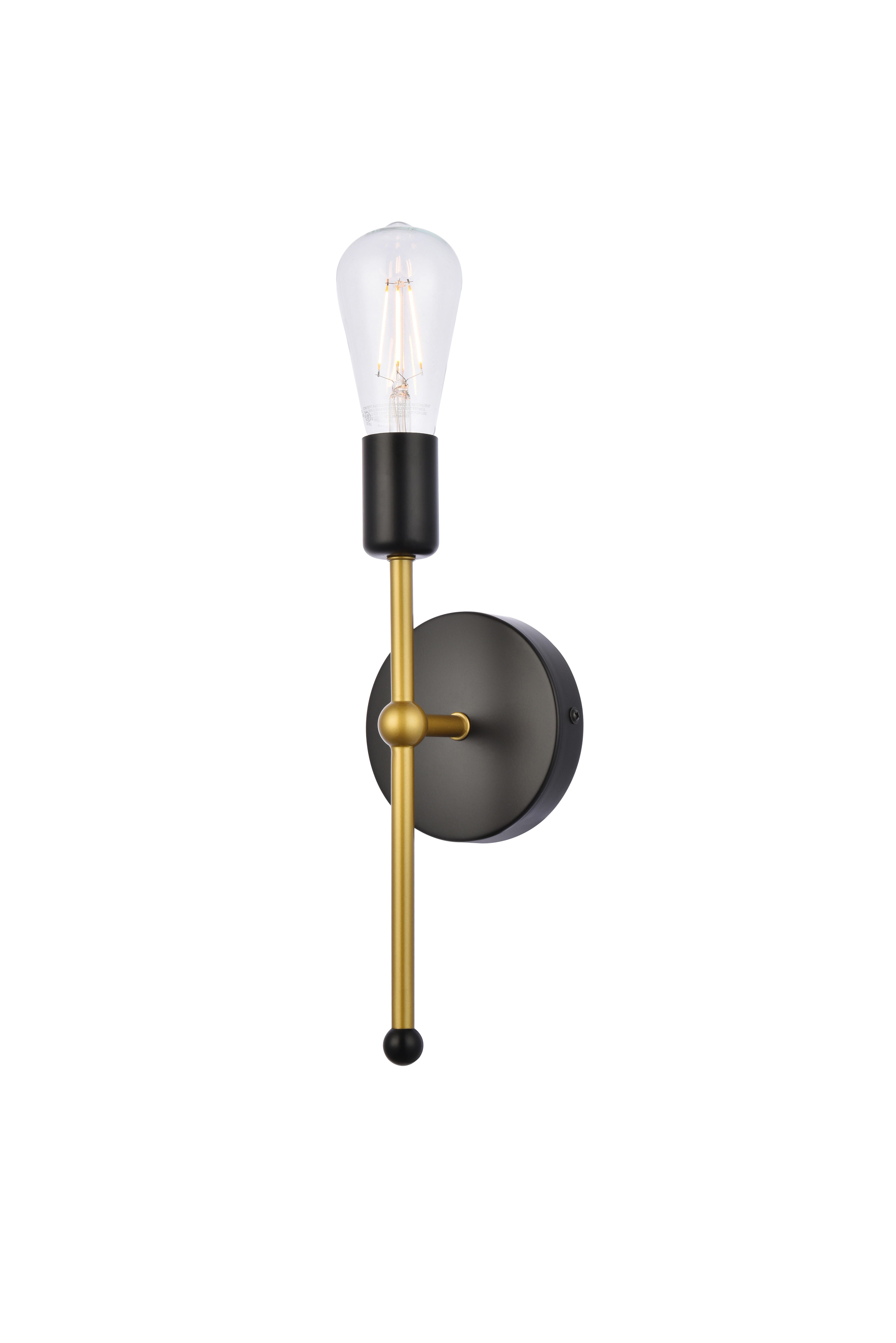 Keely 1 Light Black And Brass Wall Sconce, Black/Brass, large