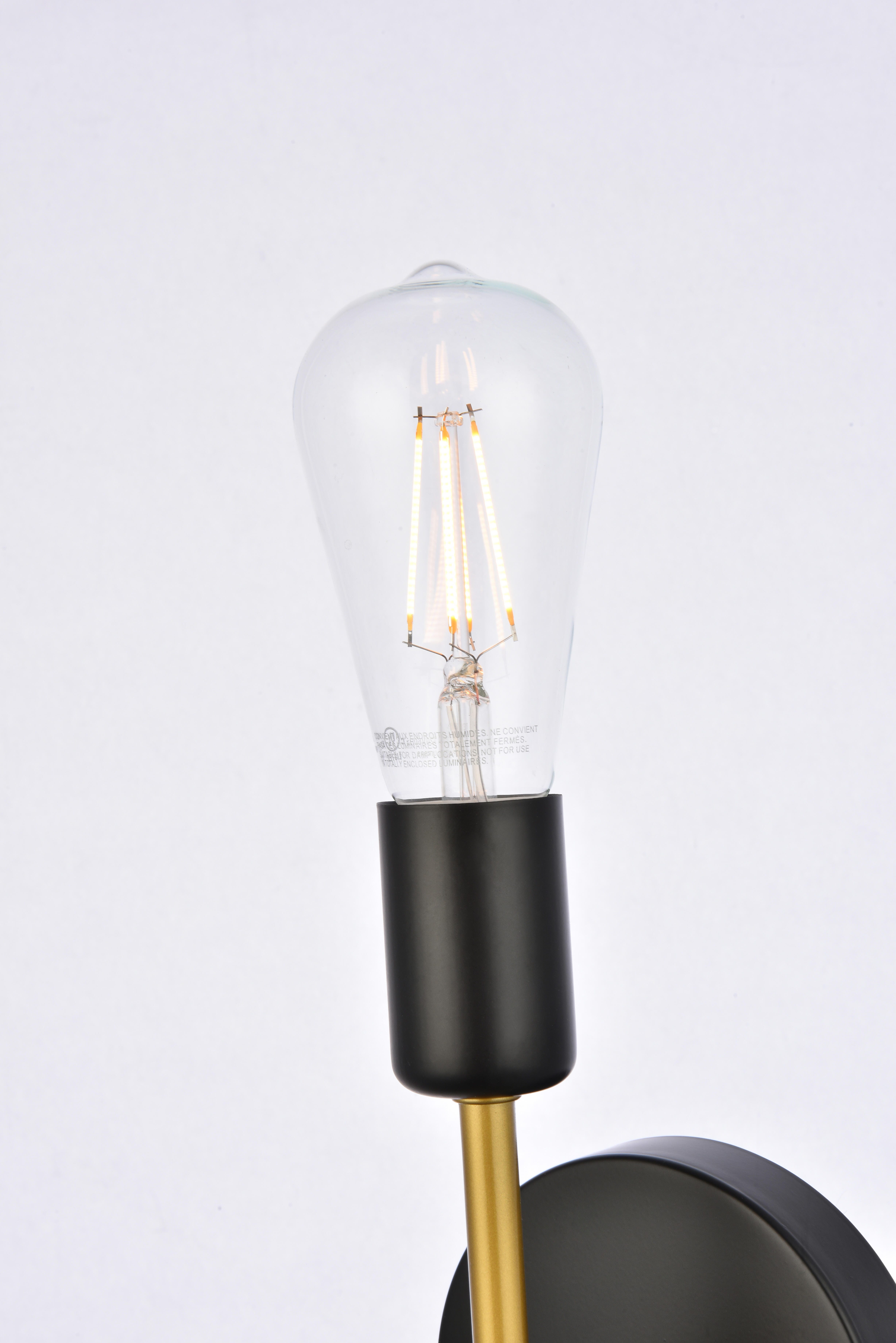 Keely 1 Light Black And Brass Wall Sconce, Black/Brass, large