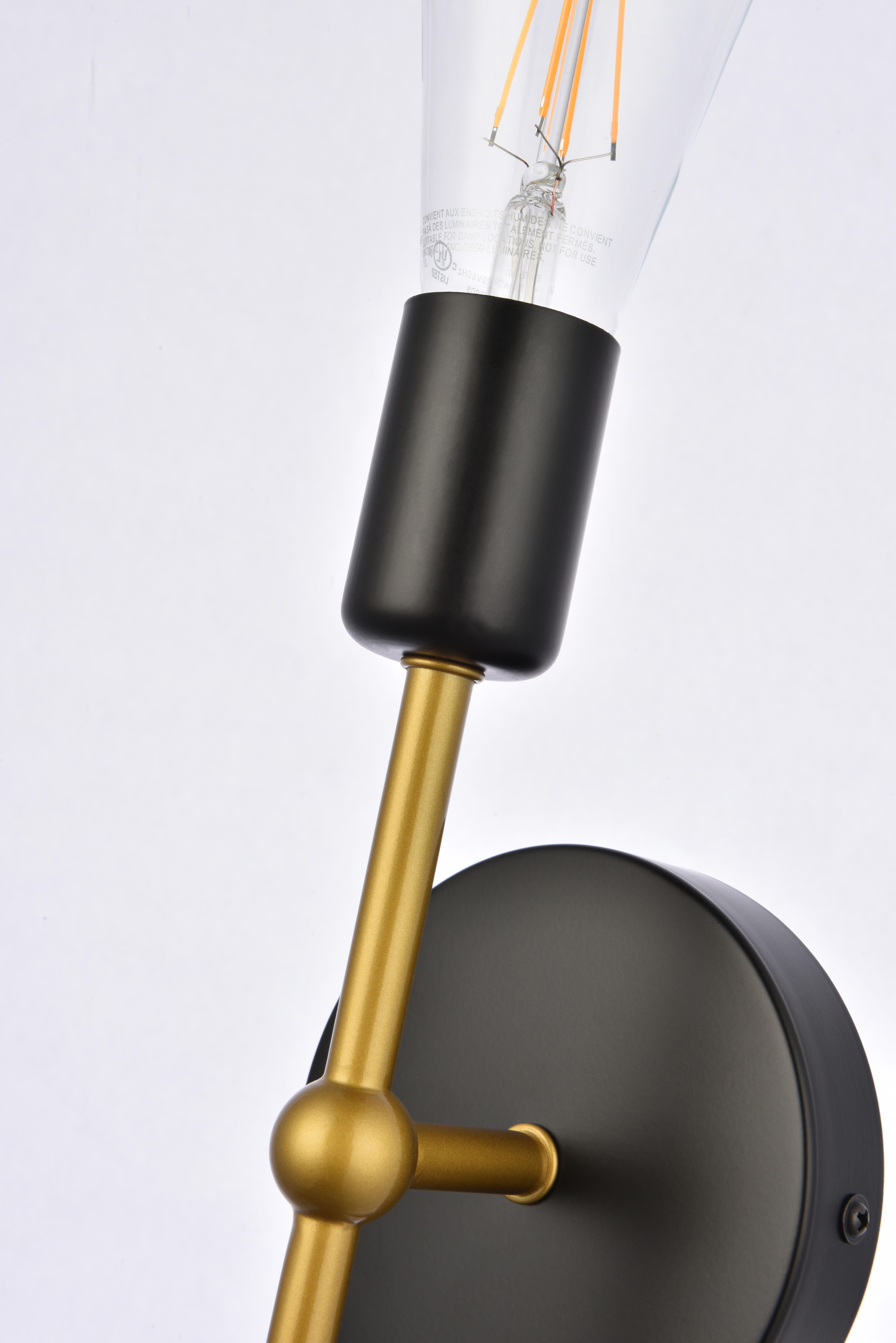 Keely 1 Light Black And Brass Wall Sconce, Black/Brass, large
