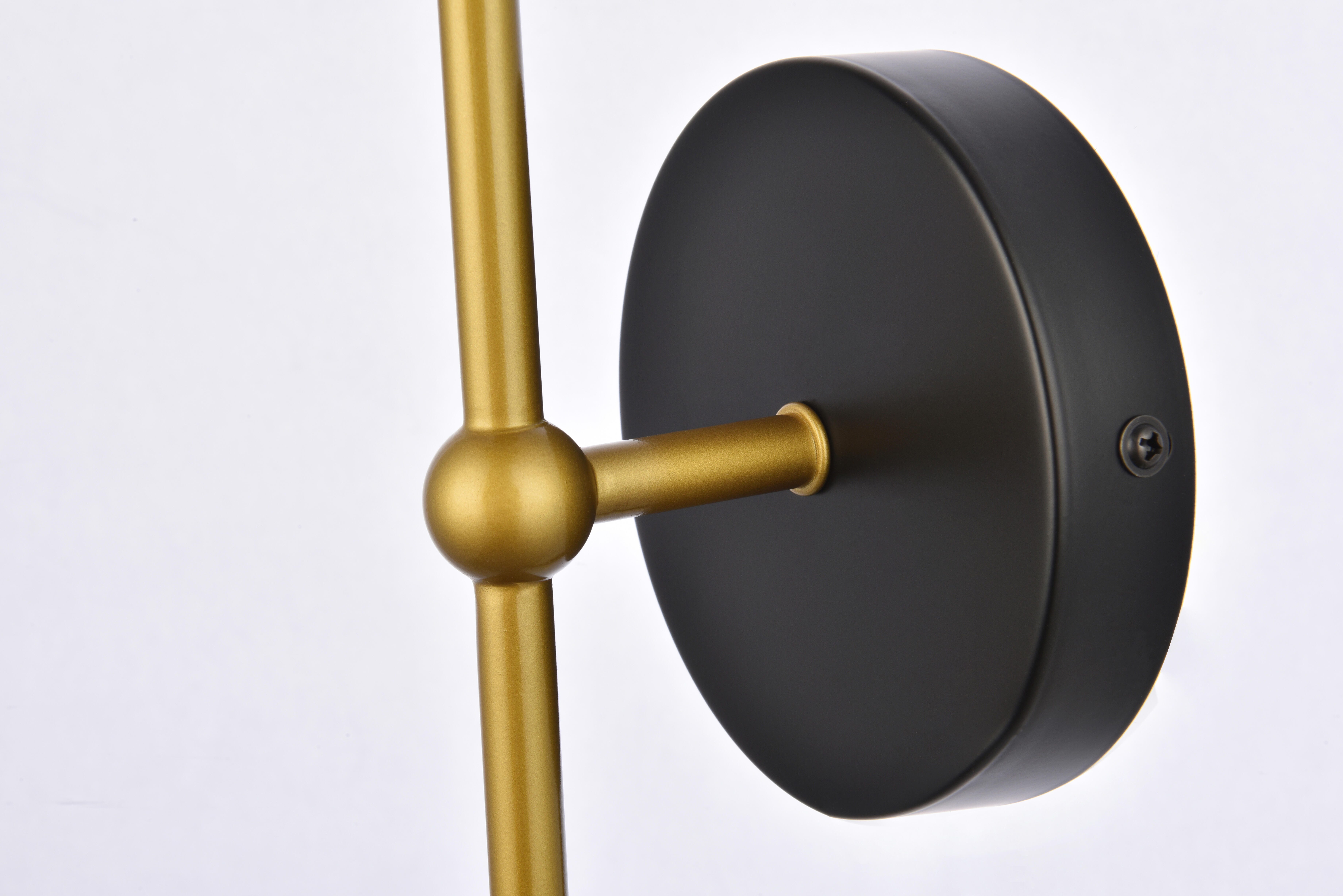 Keely 1 Light Black And Brass Wall Sconce, Black/Brass, large