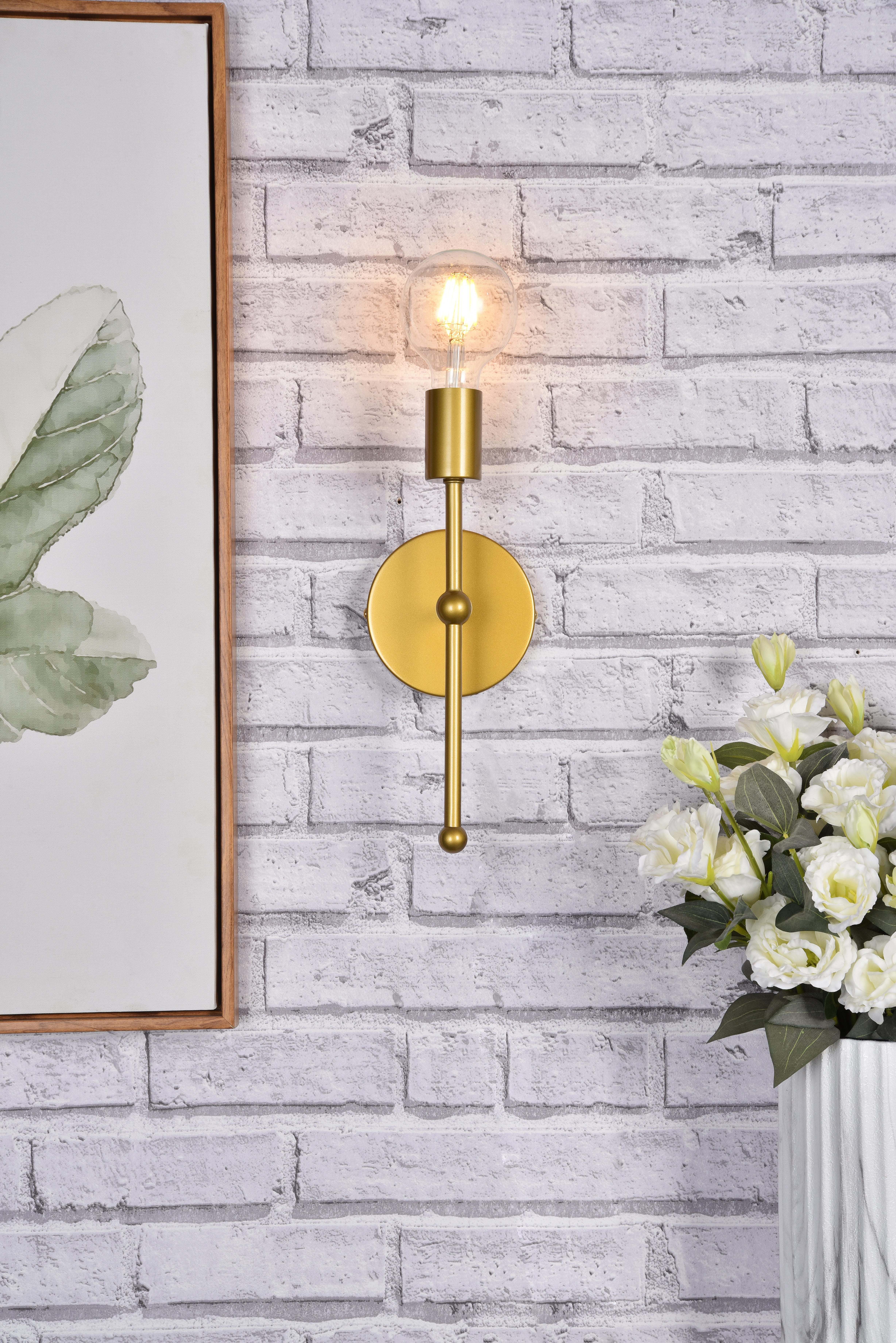 Keely 1 Light Brass Wall Sconce, Brass, large