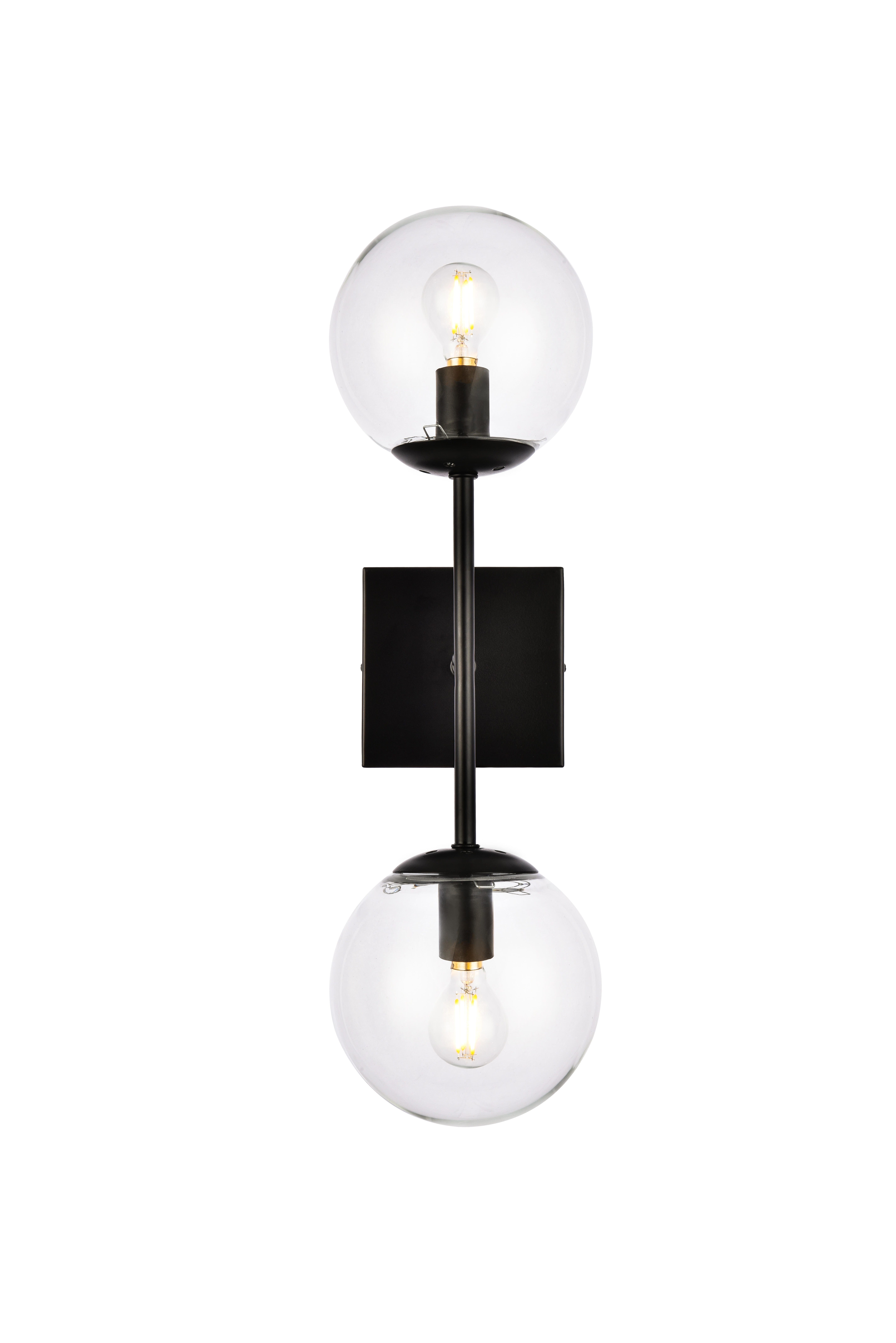 Neri 2 Lights Black And Clear Glass Wall Sconce, Black/Clear, large