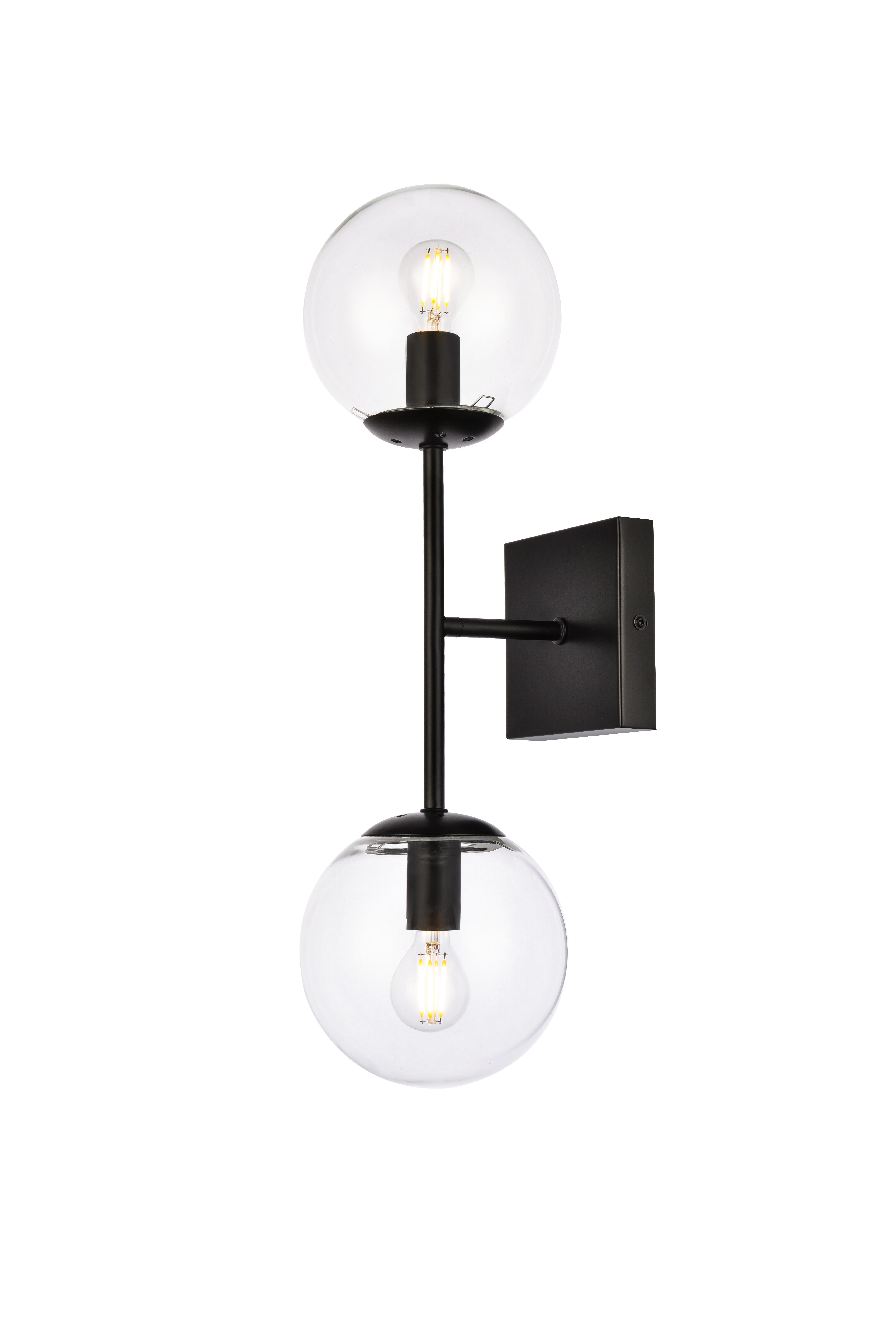 Neri 2 Lights Black And Clear Glass Wall Sconce, Black/Clear, large
