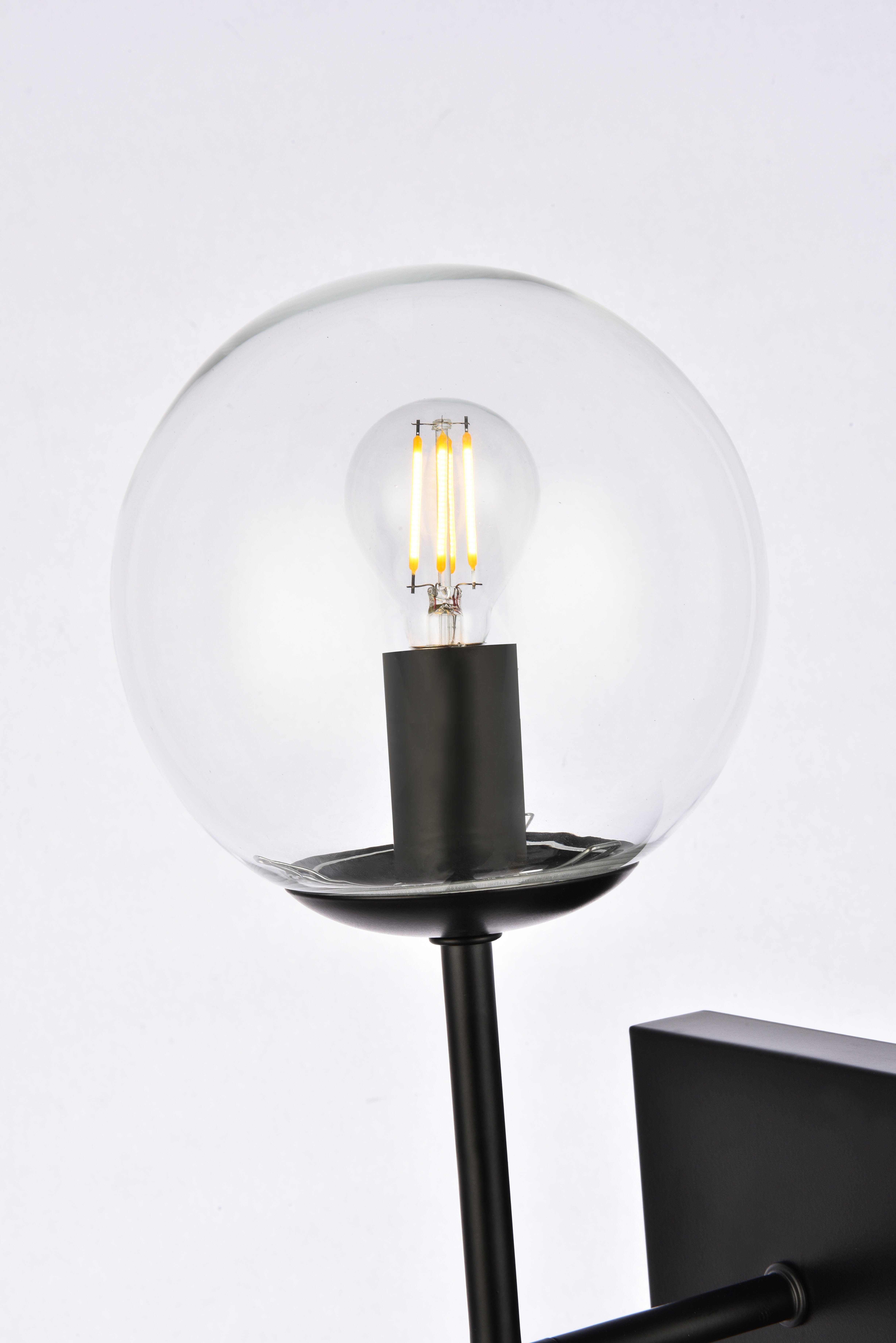 Neri 2 Lights Black And Clear Glass Wall Sconce, Black/Clear, large