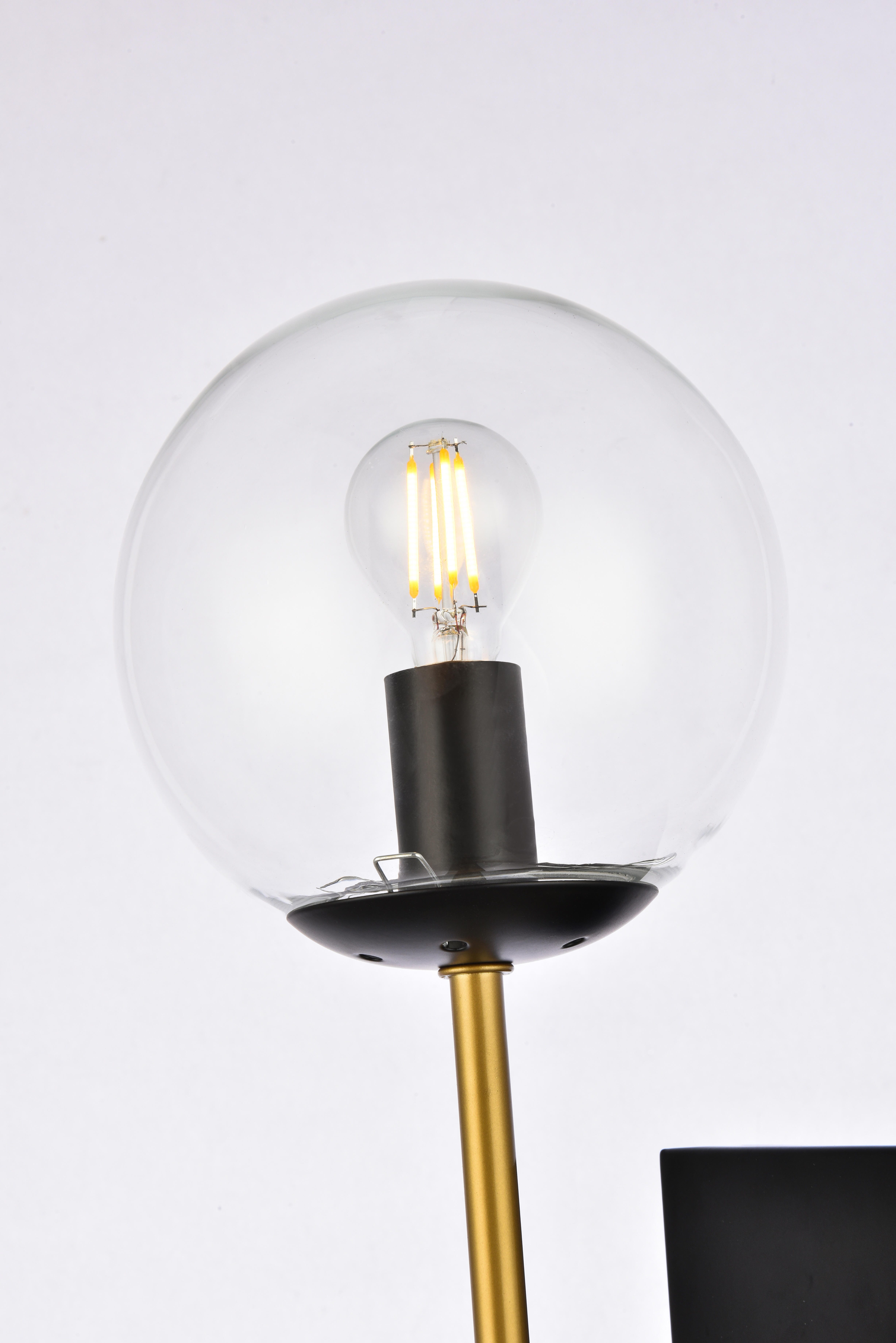 Neri 2 Lights Black And Brass And Clear Glass Wall Sconce, Black/Brass/Clear, large