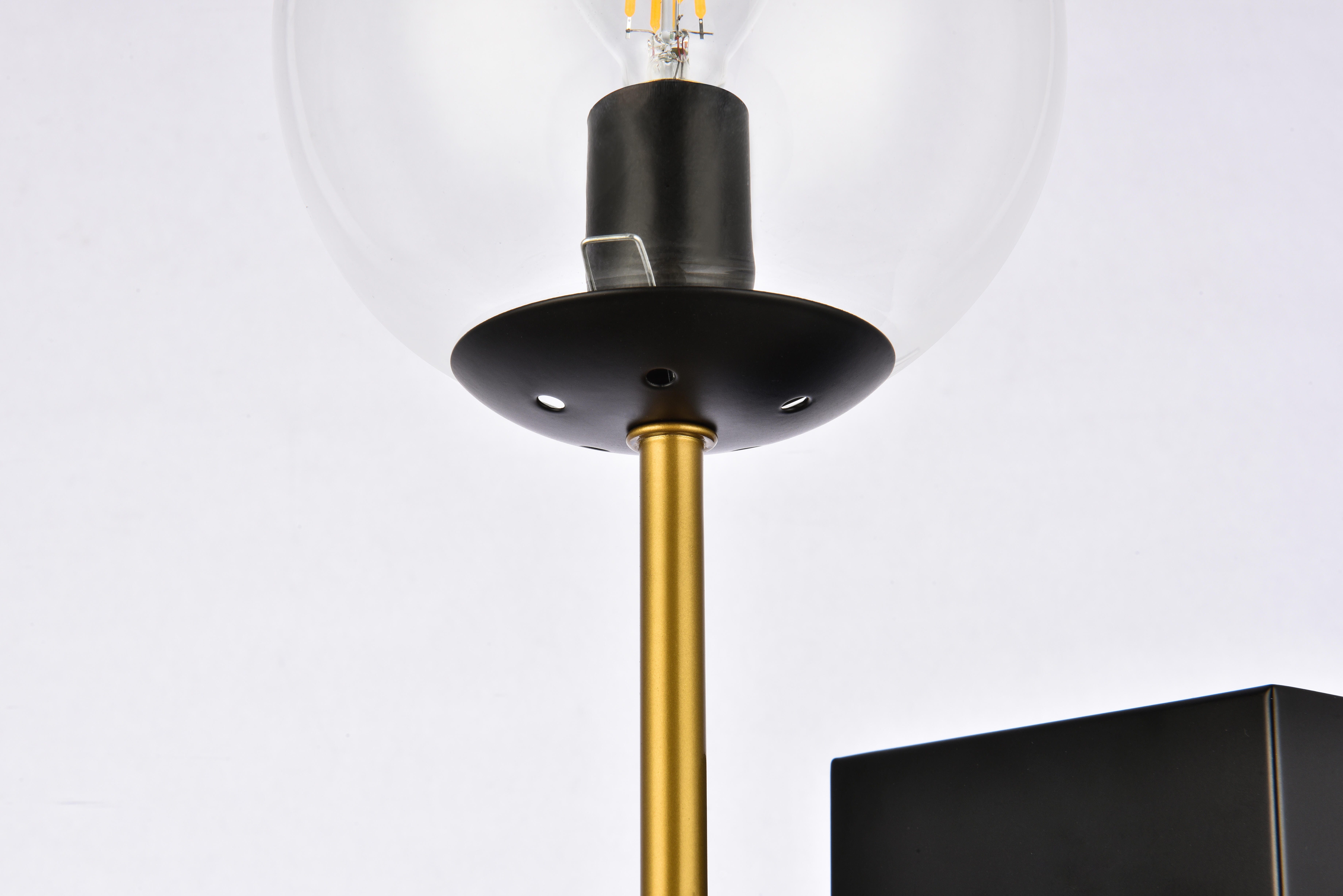 Neri 2 Lights Black And Brass And Clear Glass Wall Sconce, Black/Brass/Clear, large