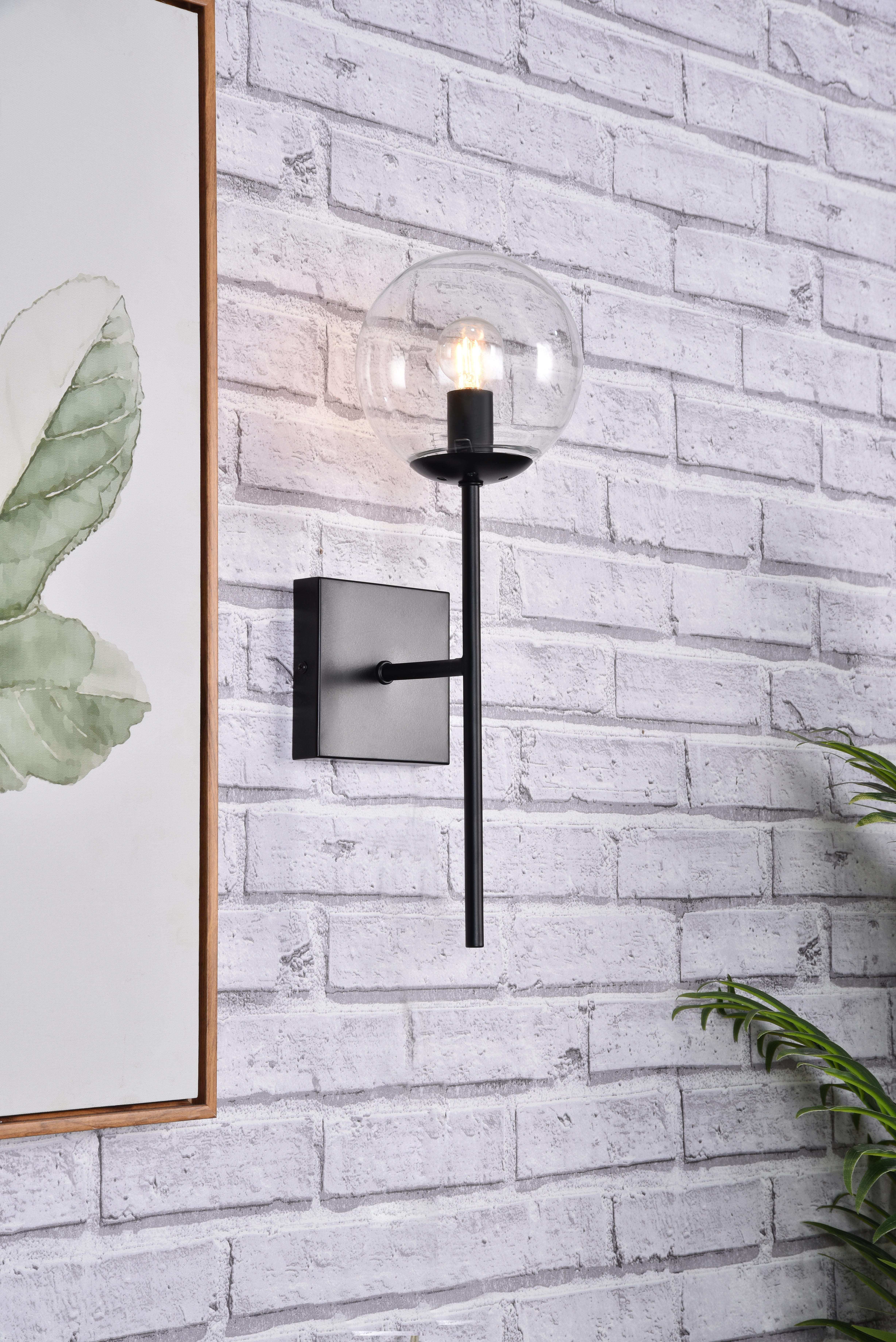 Neri 1 Light Black And Clear Glass Wall Sconce, Black/Clear, large