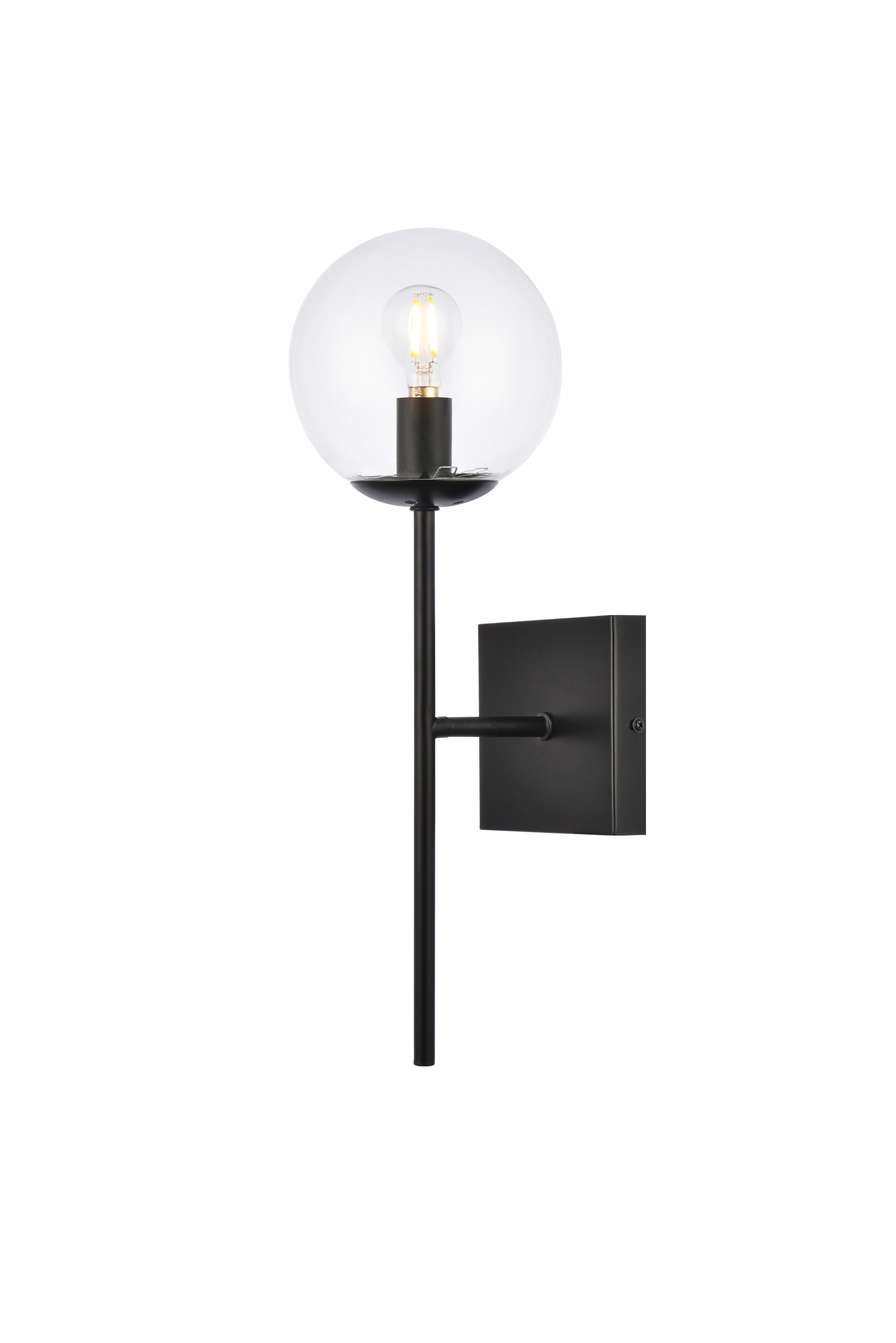 Neri 1 Light Black And Clear Glass Wall Sconce, Black/Clear, large