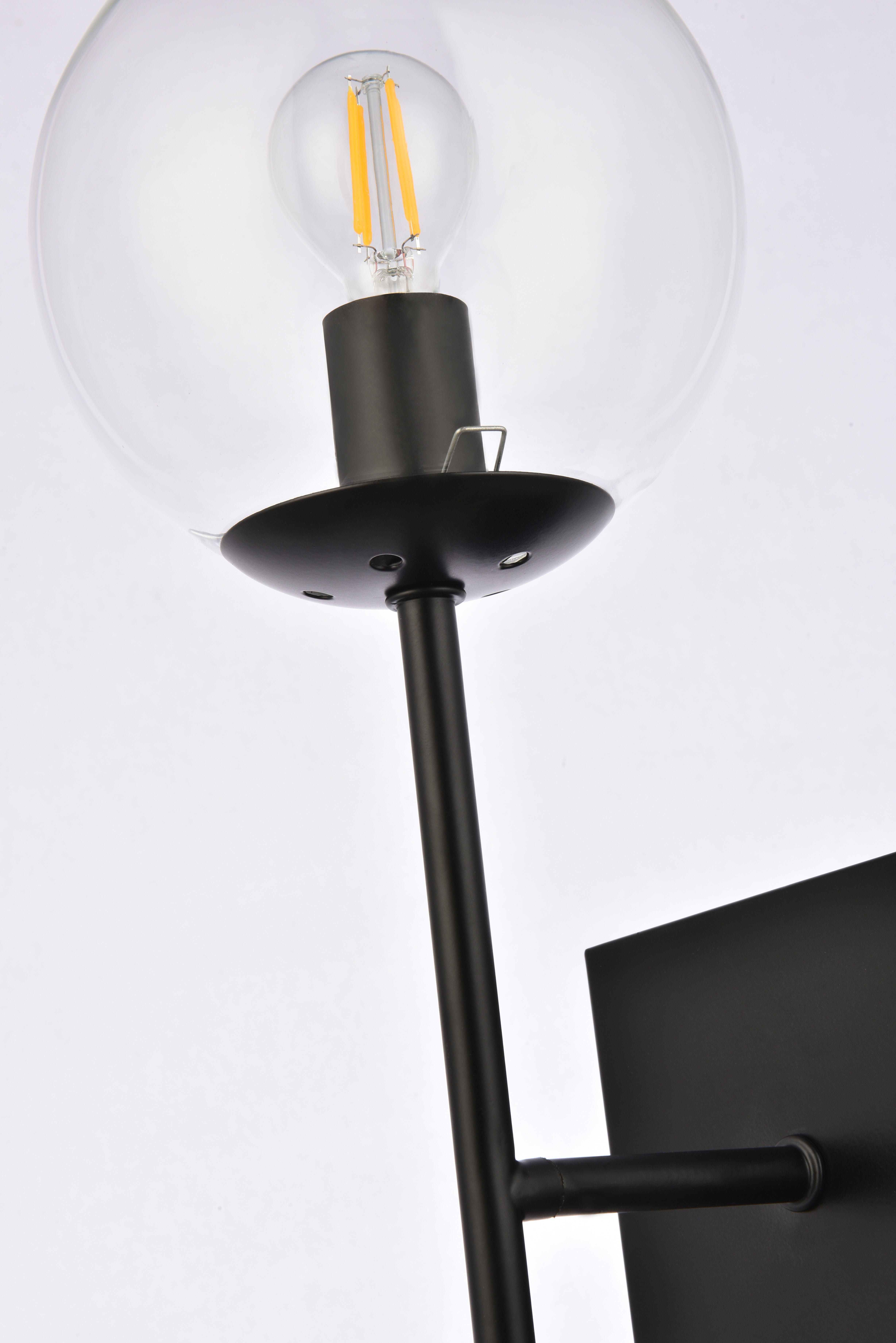 Neri 1 Light Black And Clear Glass Wall Sconce, Black/Clear, large