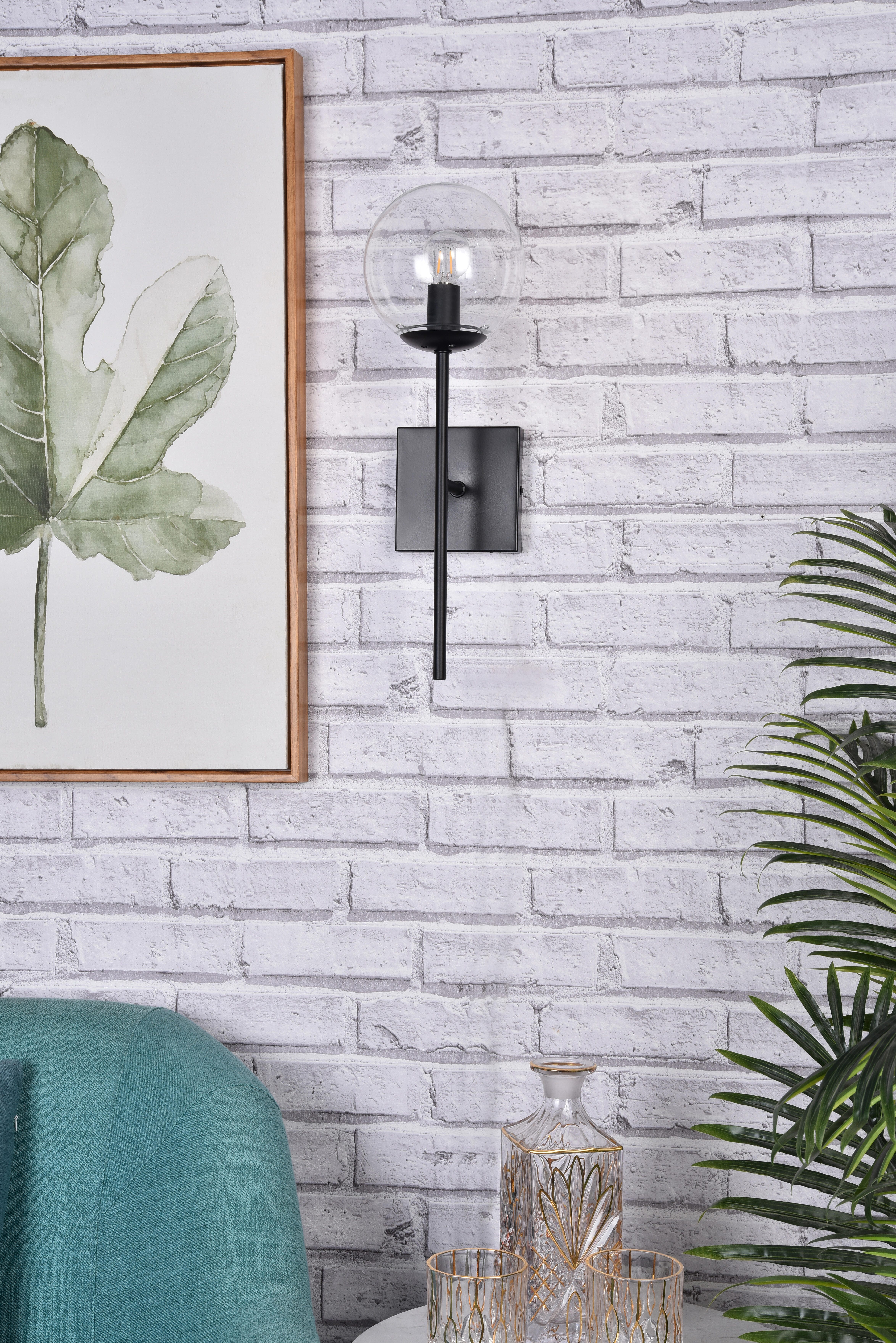 Neri 1 Light Black And Clear Glass Wall Sconce, Black/Clear, large