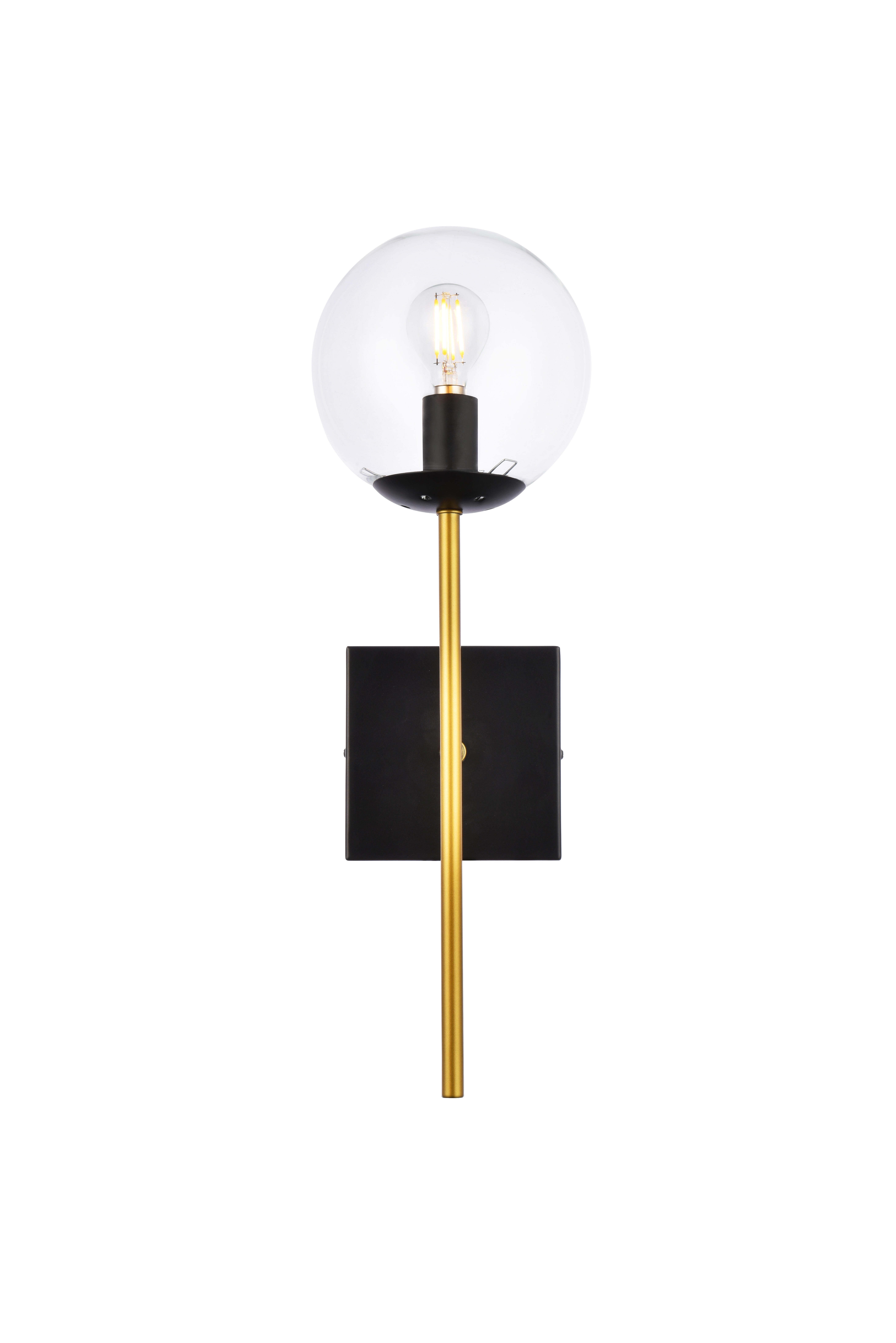 Neri 1 Light Black And Brass And Clear Glass Wall Sconce, Black/Brass/Clear, large