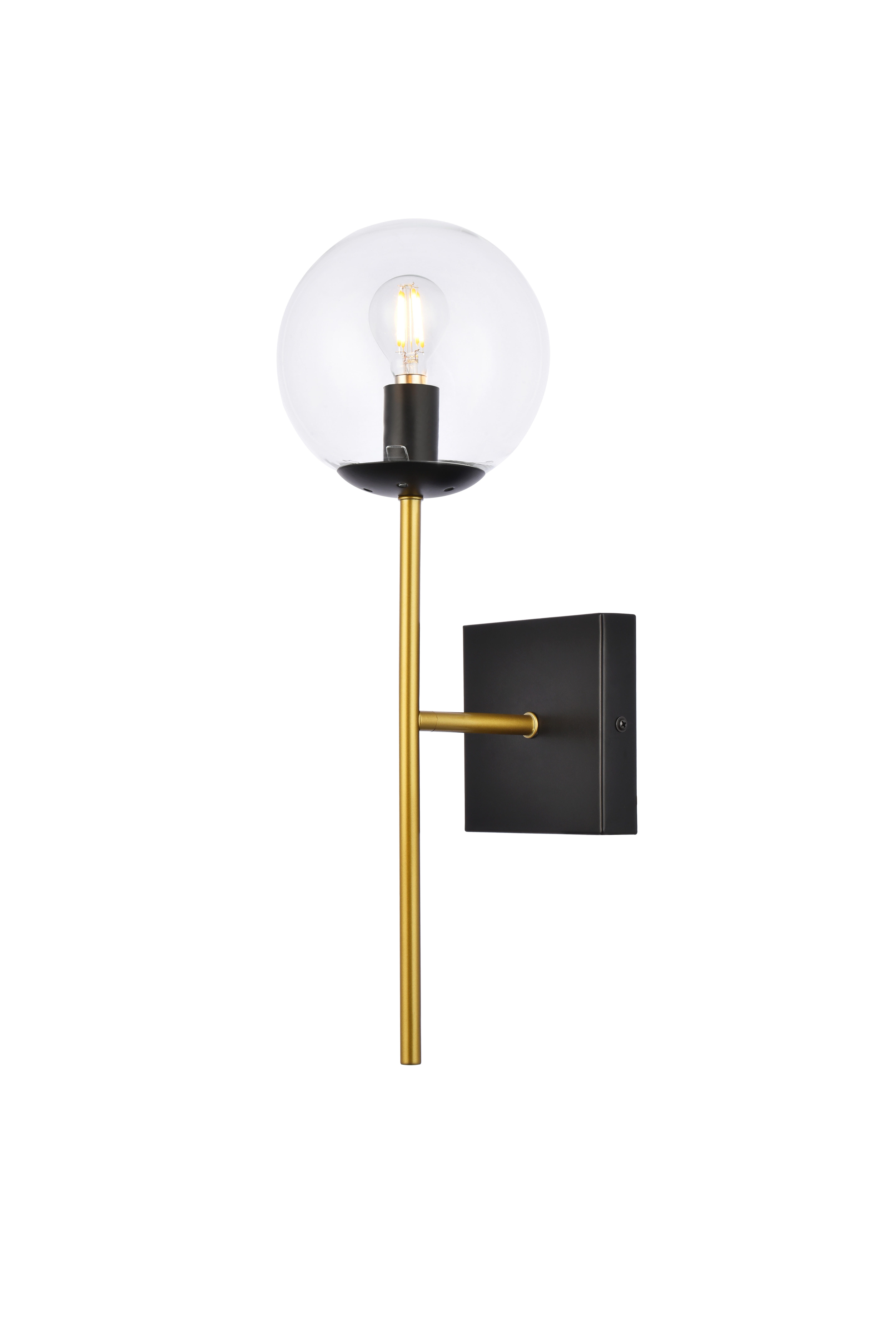 Neri 1 Light Black And Brass And Clear Glass Wall Sconce, Black/Brass/Clear, large