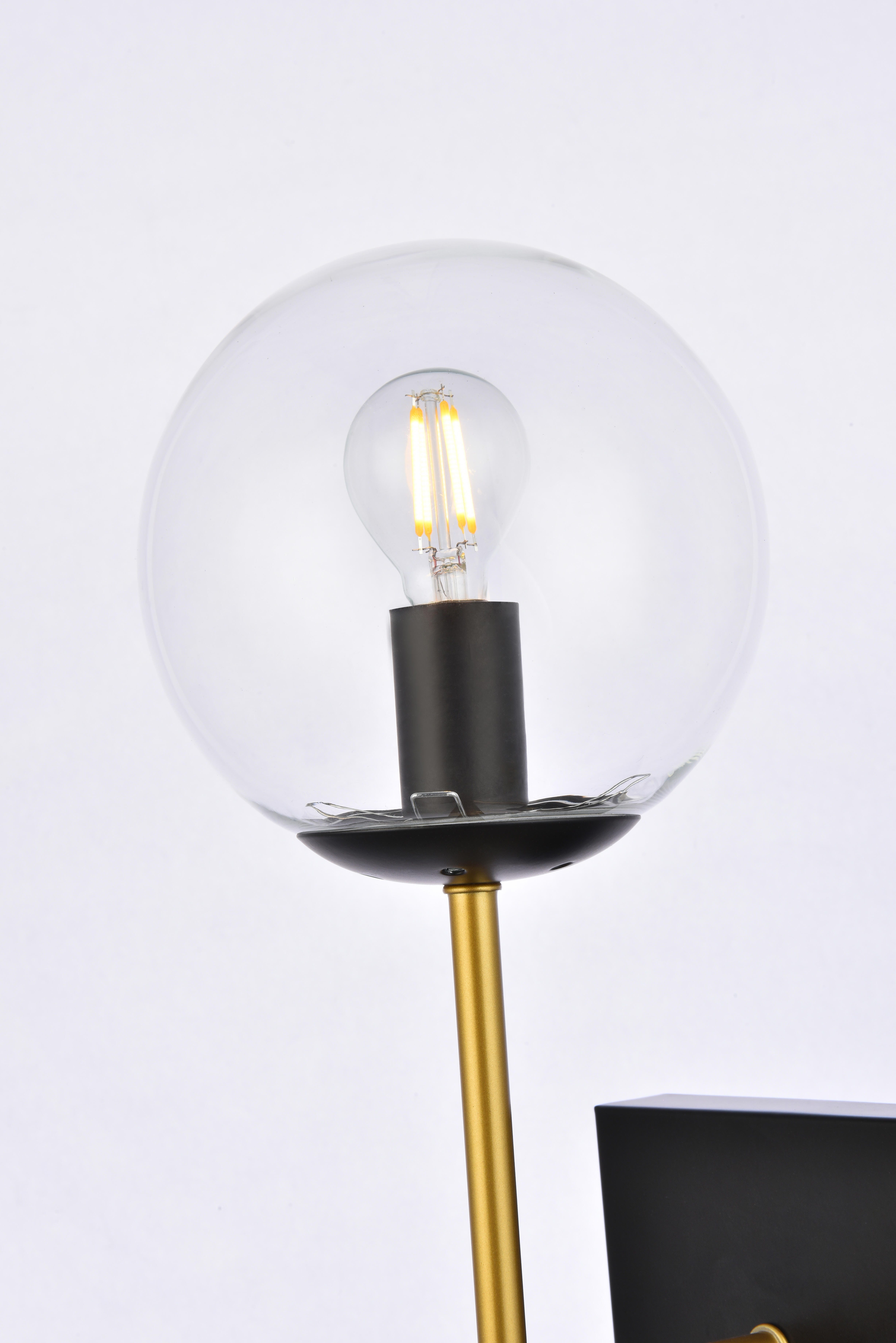 Neri 1 Light Black And Brass And Clear Glass Wall Sconce, Black/Brass/Clear, large