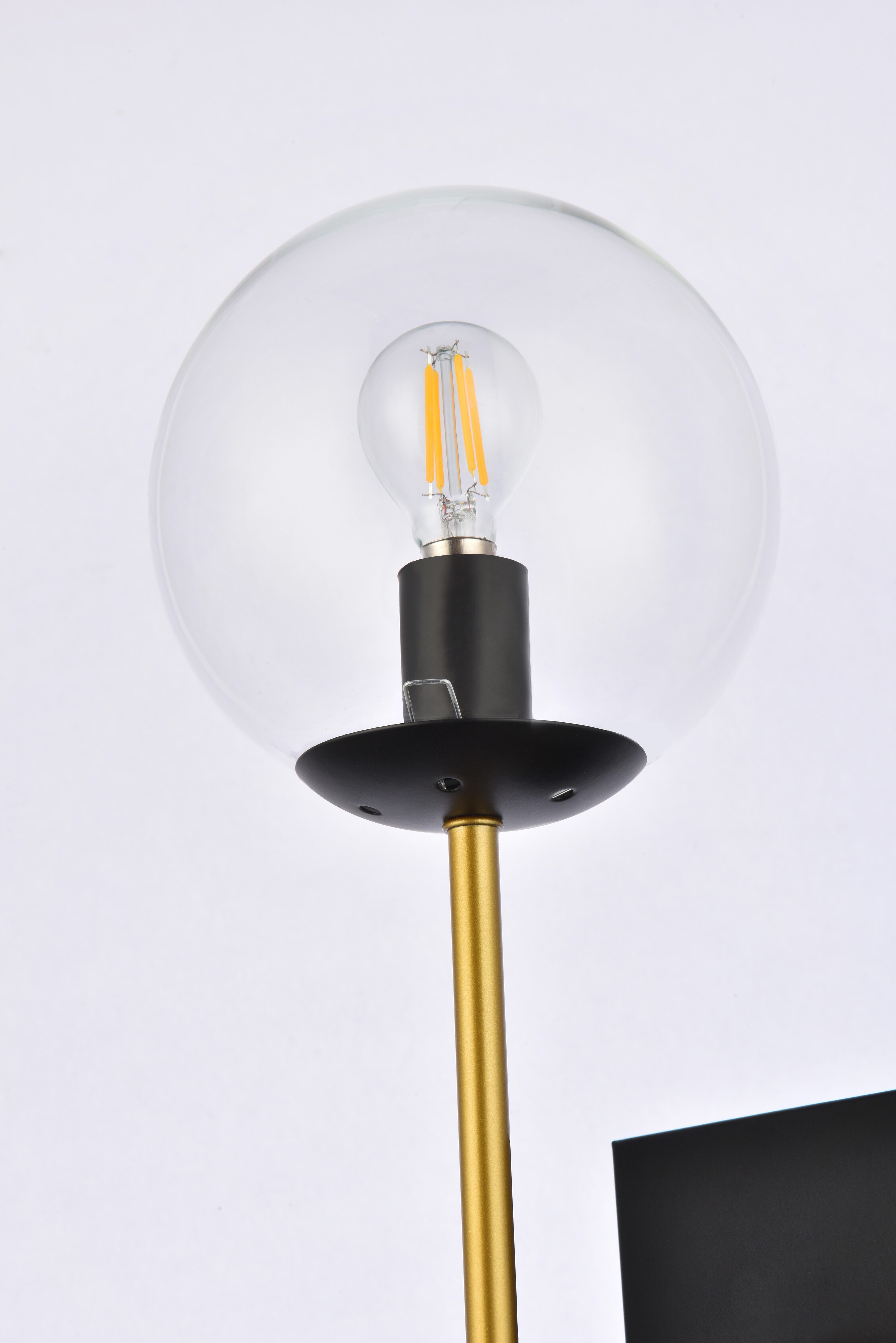 Neri 1 Light Black And Brass And Clear Glass Wall Sconce, Black/Brass/Clear, large