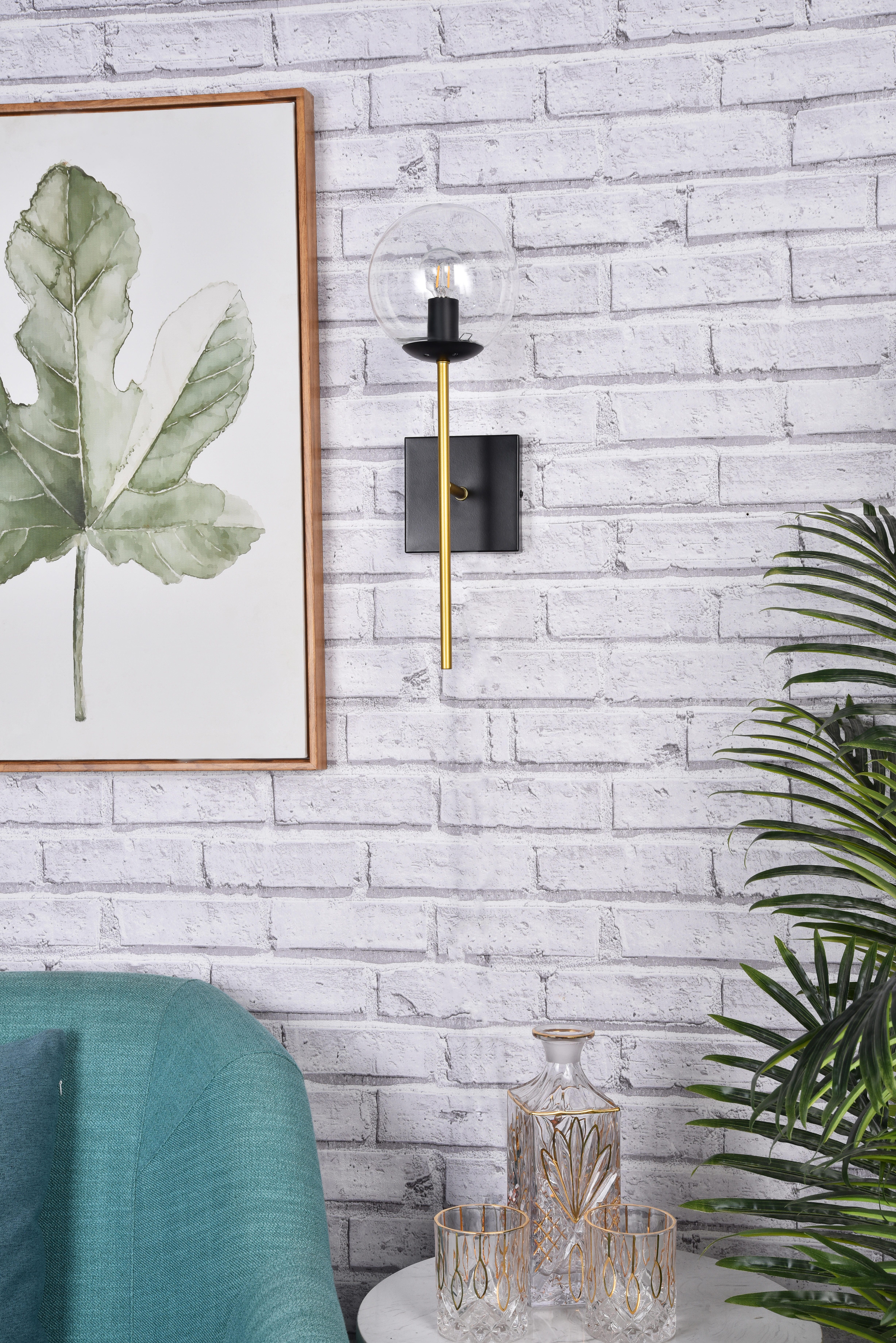 Neri 1 Light Black And Brass And Clear Glass Wall Sconce, Black/Brass/Clear, large