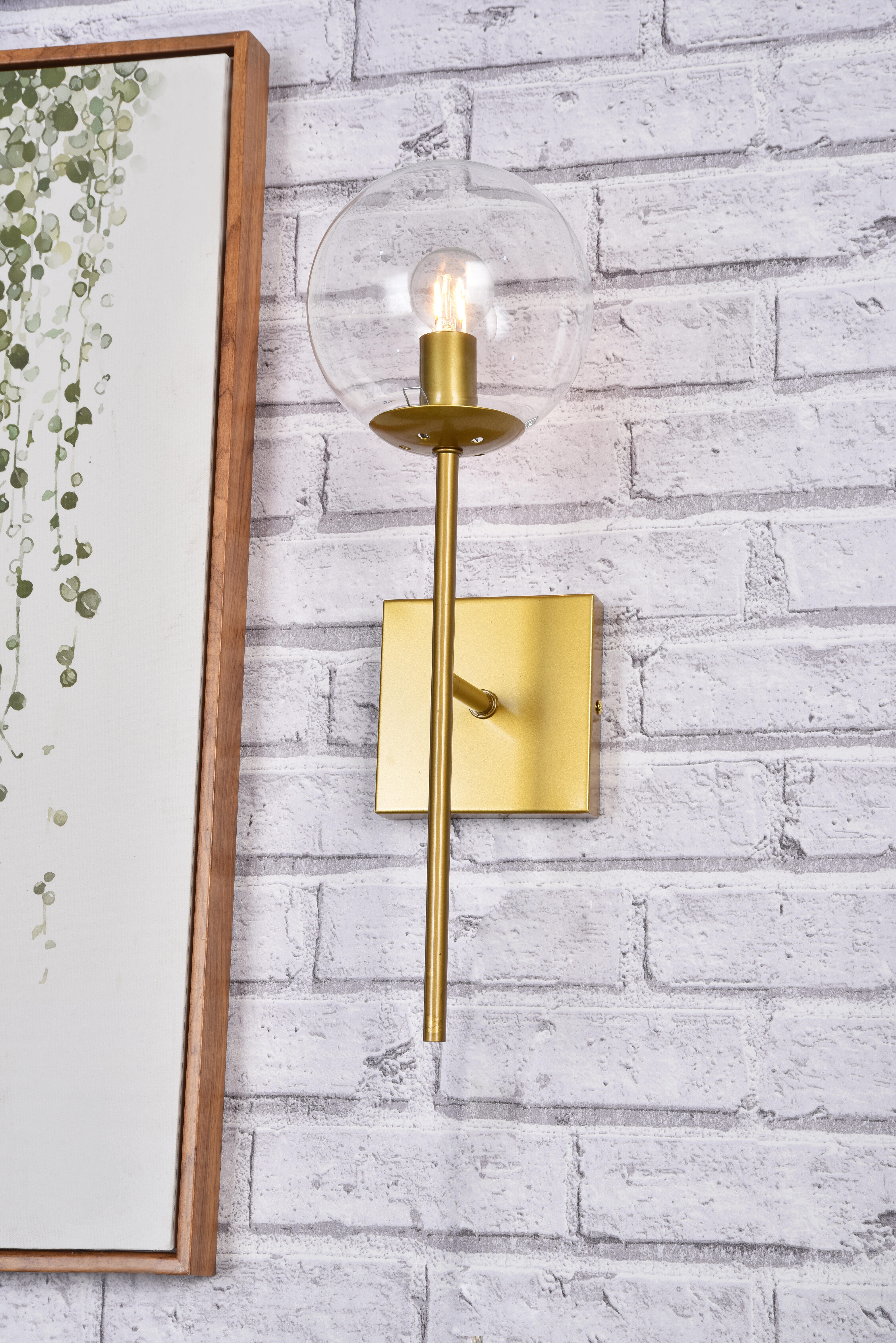 Neri 1 Light Brass And Clear Glass Wall Sconce, Brass/Clear, large