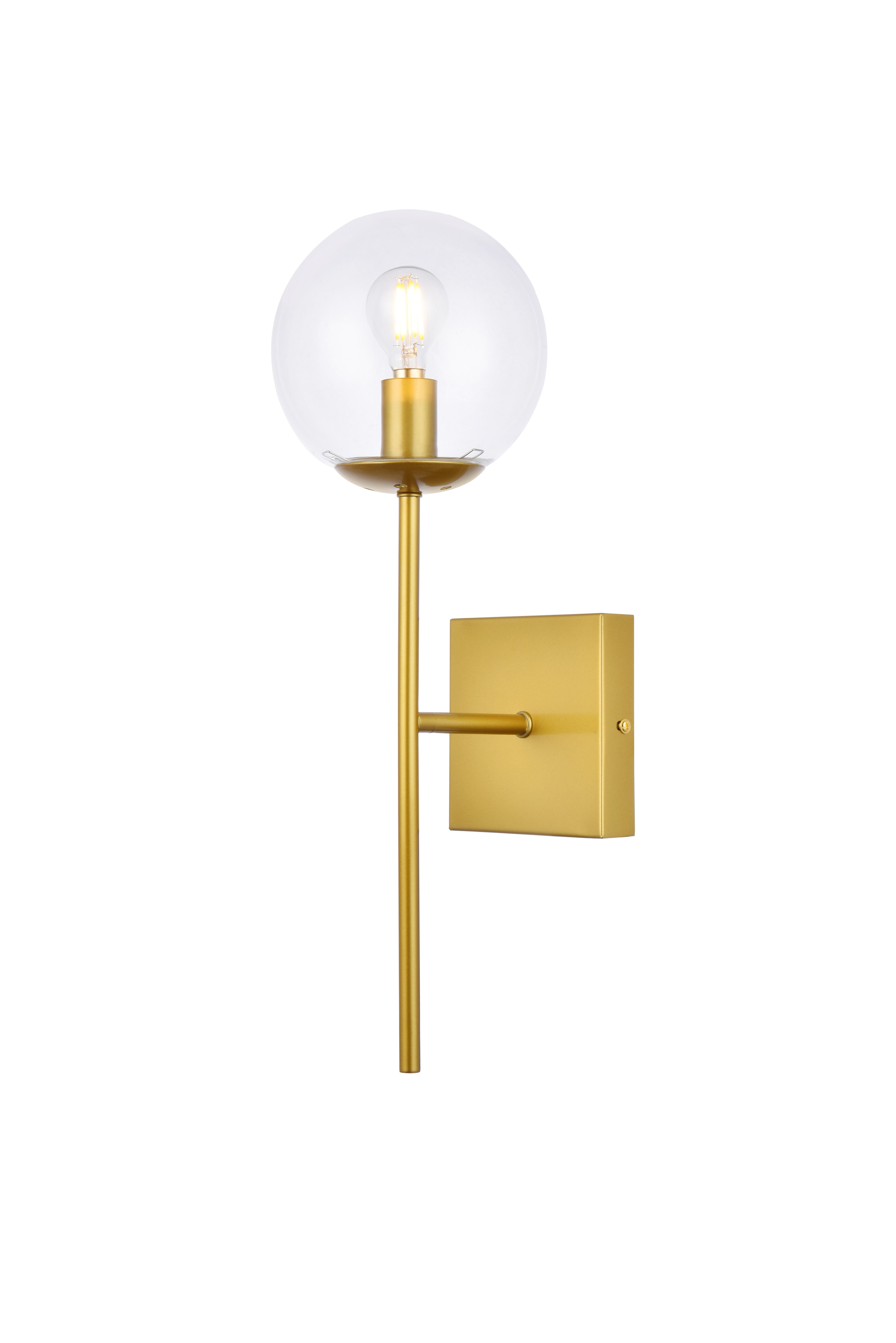 Neri 1 Light Brass And Clear Glass Wall Sconce, Brass/Clear, large