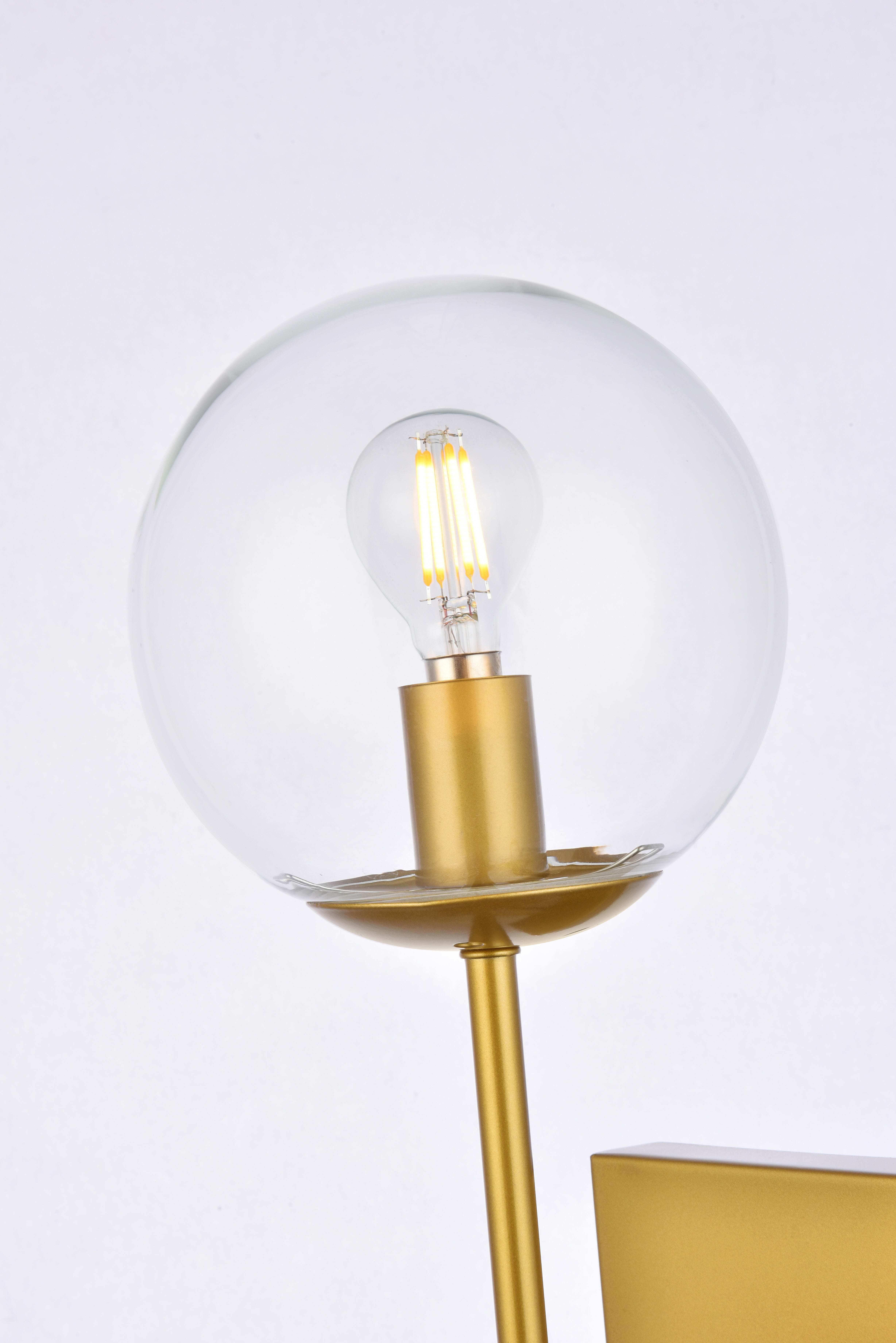 Neri 1 Light Brass And Clear Glass Wall Sconce, Brass/Clear, large