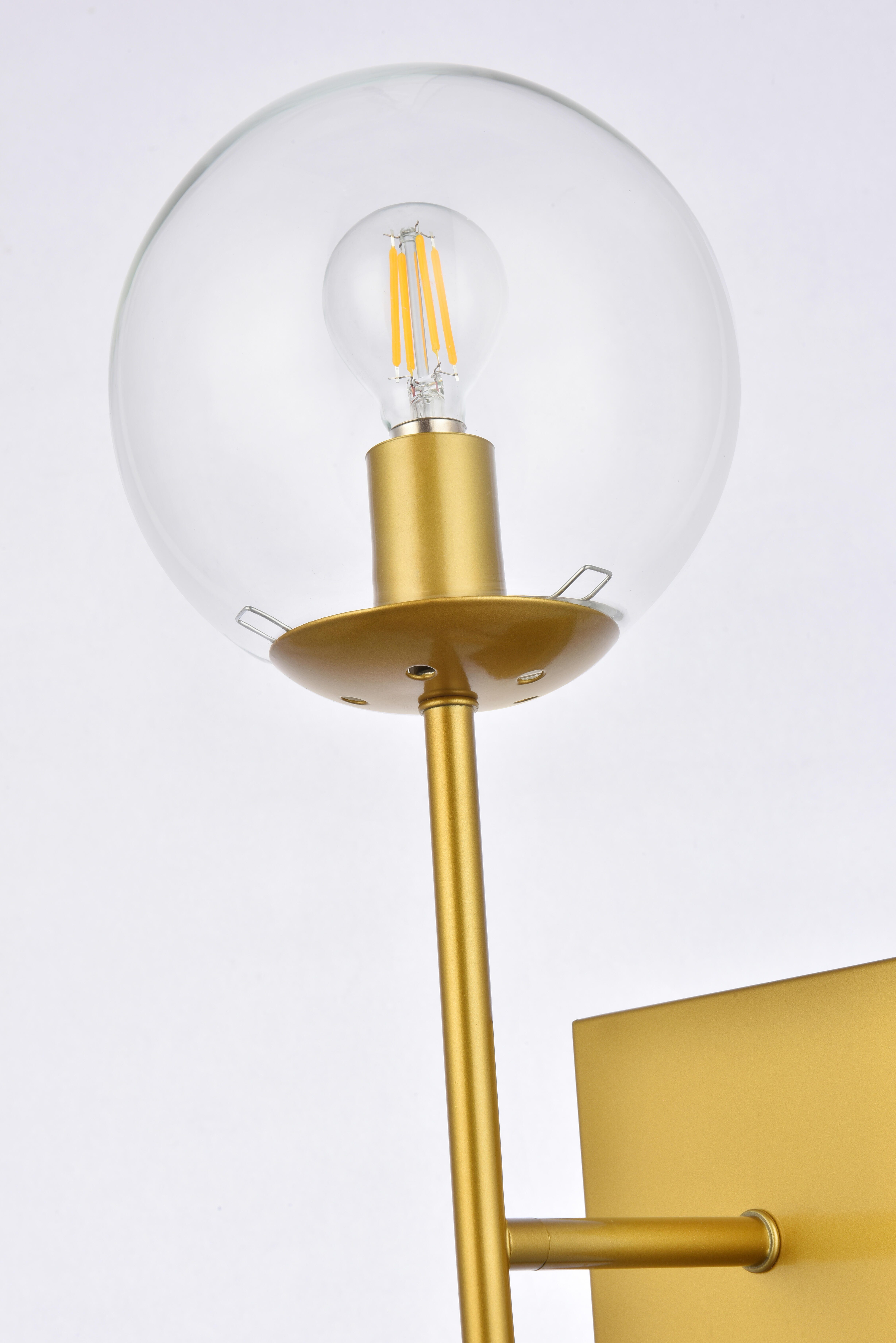 Neri 1 Light Brass And Clear Glass Wall Sconce, Brass/Clear, large