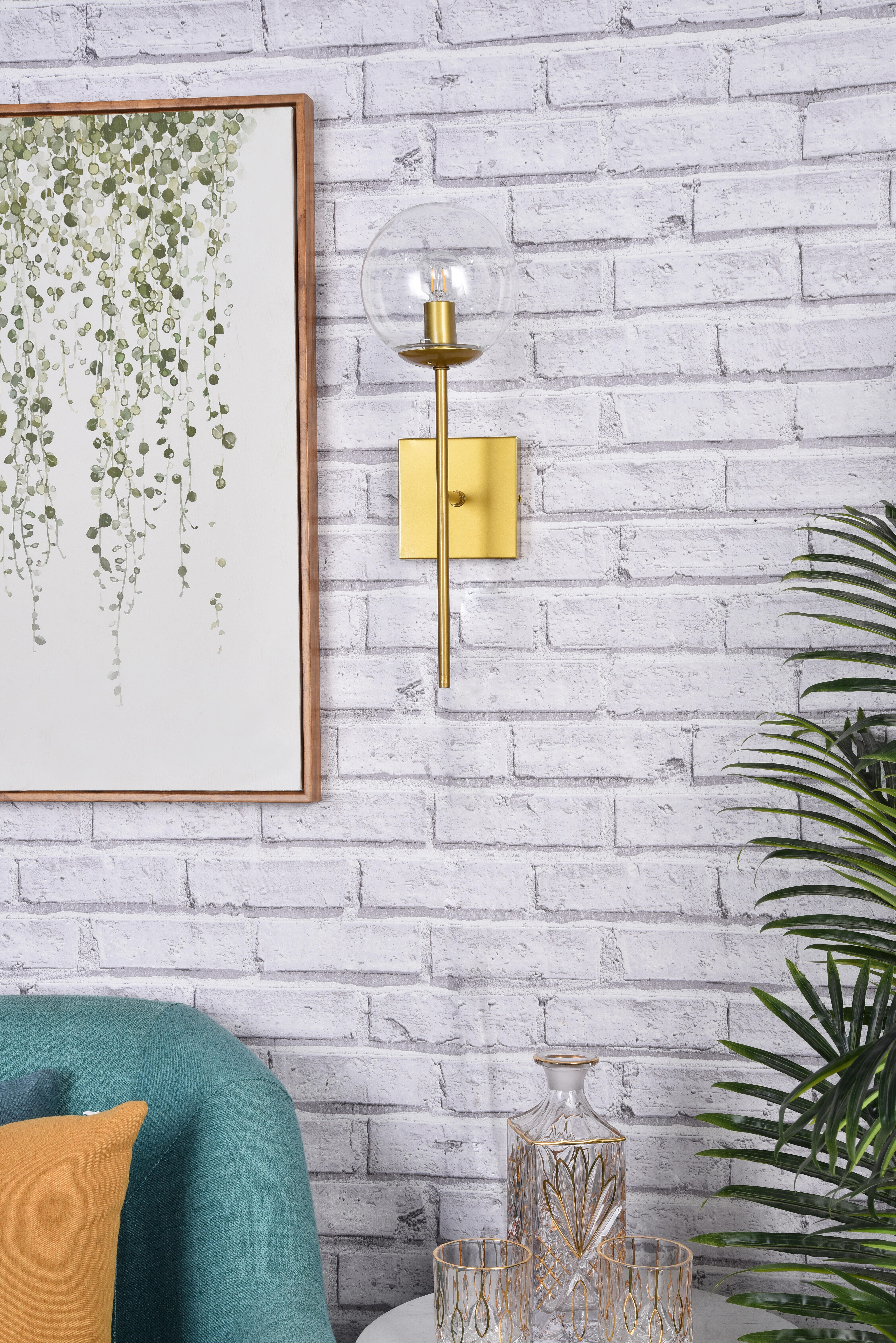 Neri 1 Light Brass And Clear Glass Wall Sconce, Brass/Clear, large