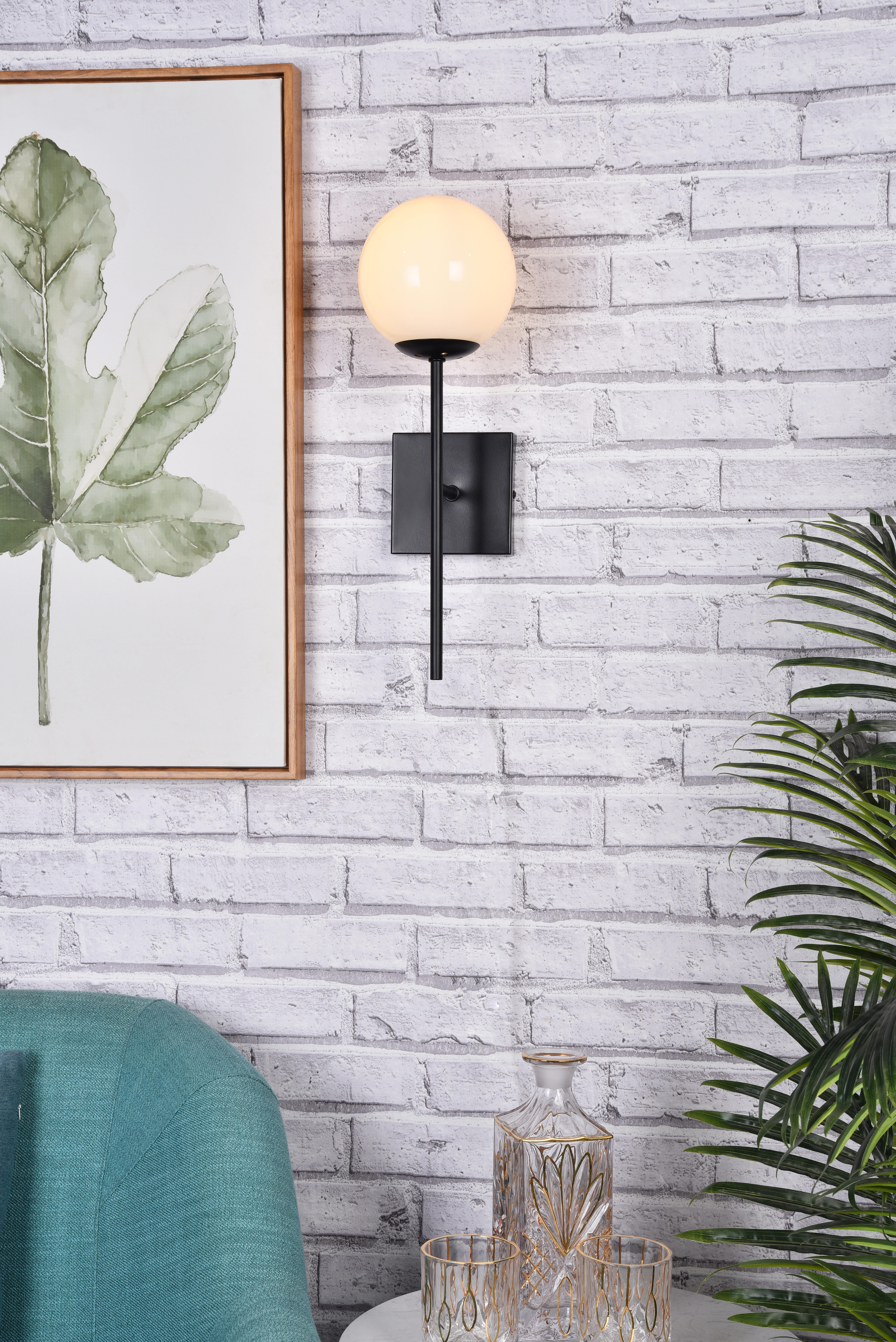 Neri 1 Light Black And White Glass Wall Sconce, Black/White, rollover