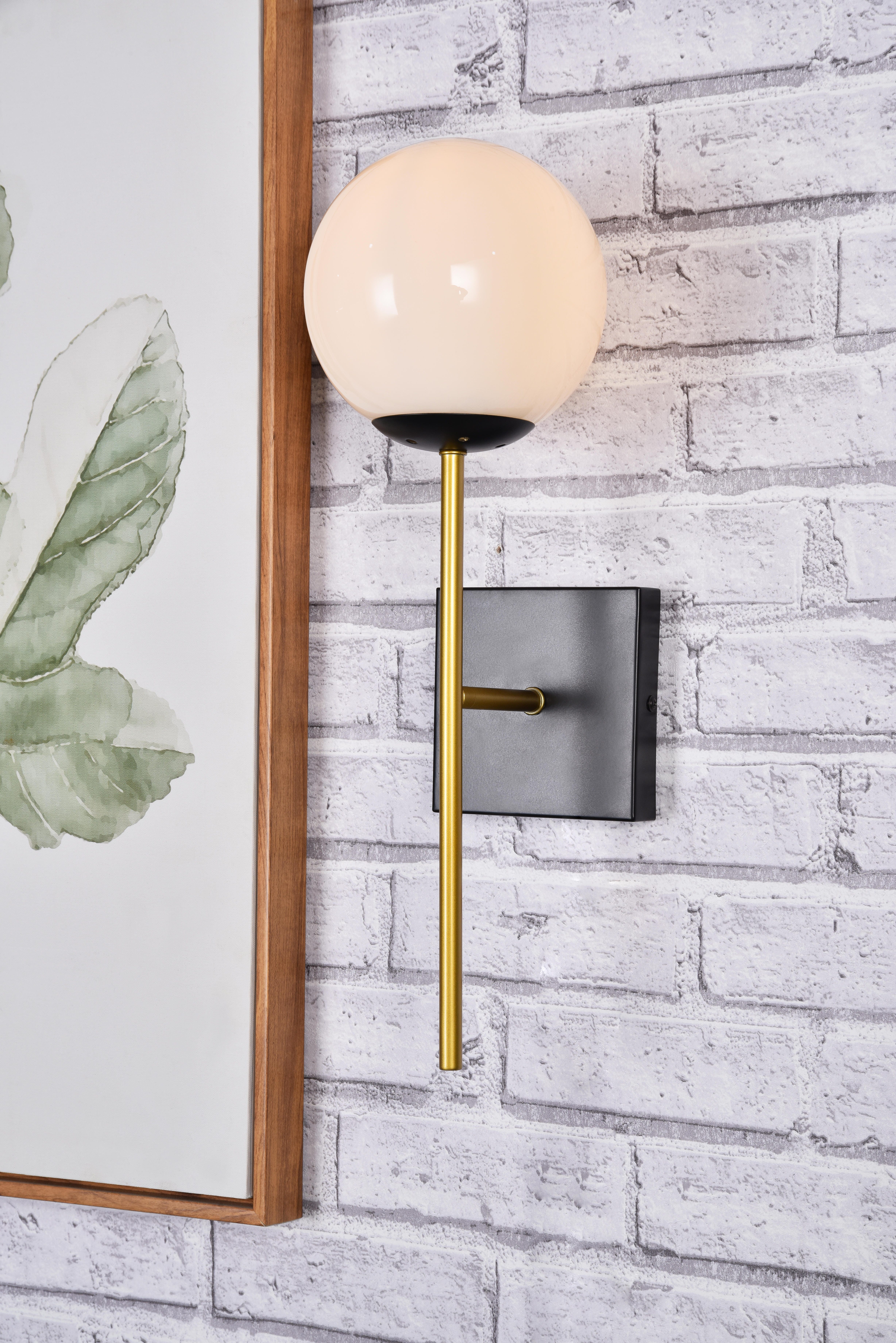 Neri 1 Light Black And Brass And White Glass Wall Sconce, Black/Brass/White, large