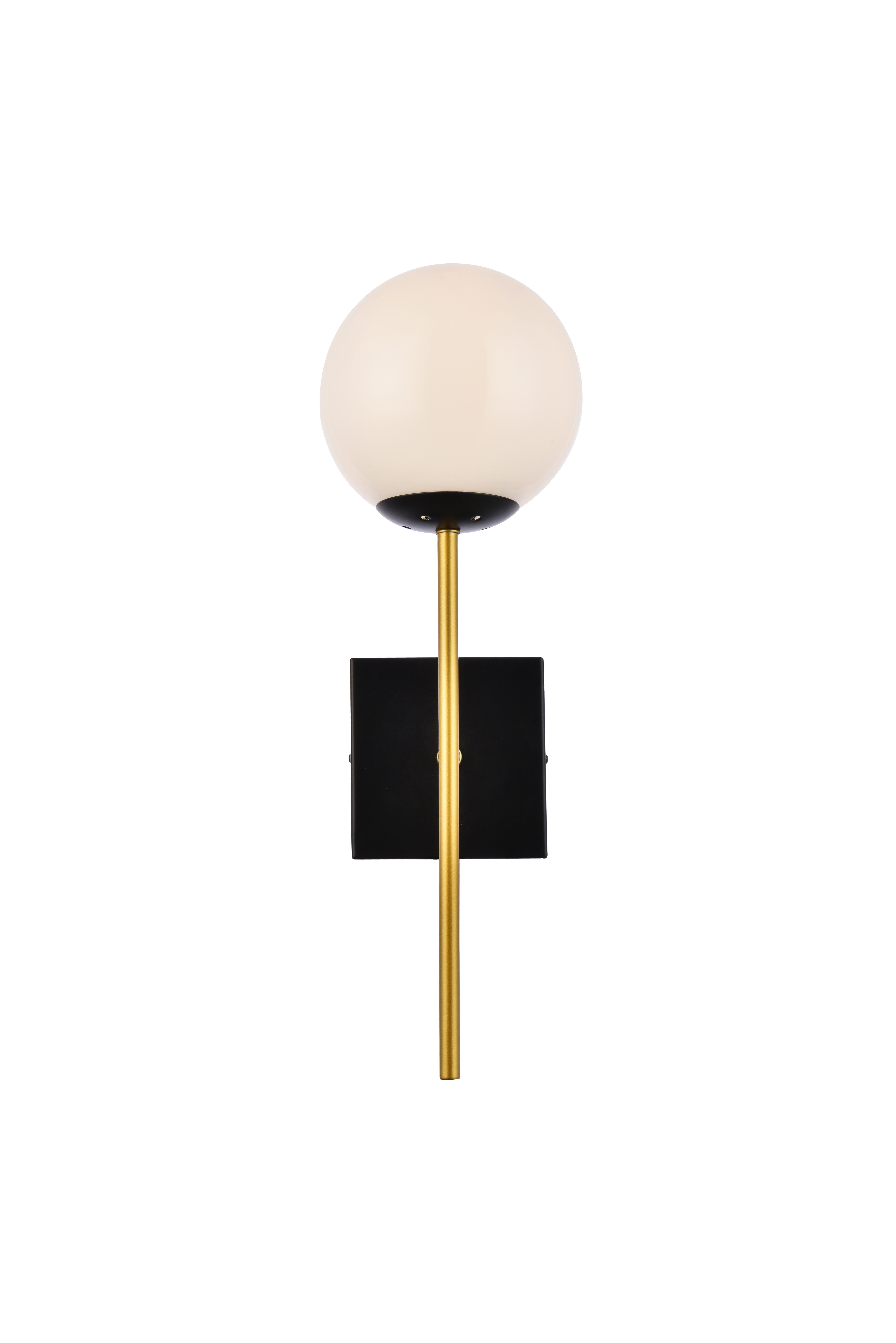Neri 1 Light Black And Brass And White Glass Wall Sconce, Black/Brass/White, large