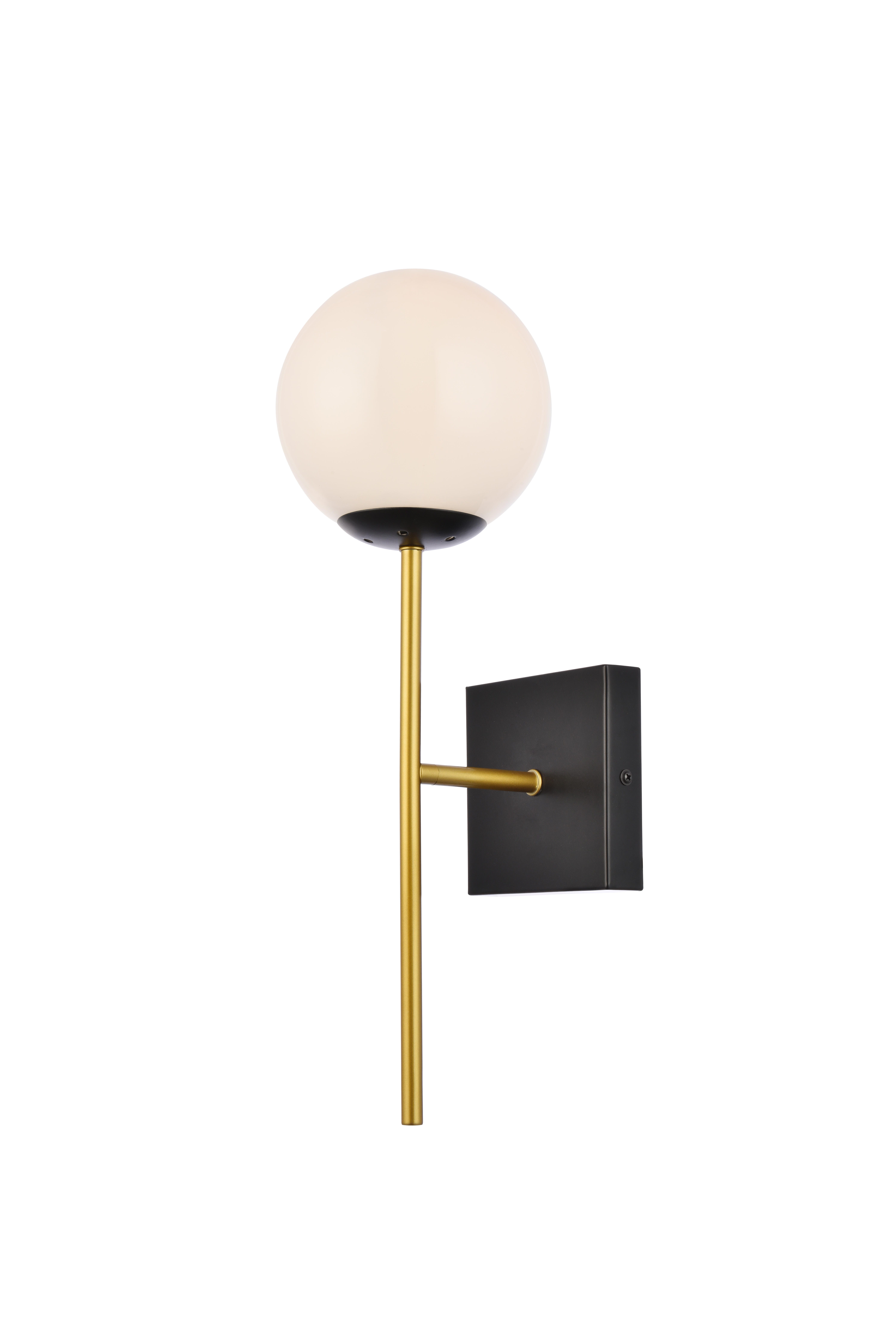 Neri 1 Light Black And Brass And White Glass Wall Sconce, Black/Brass/White, large