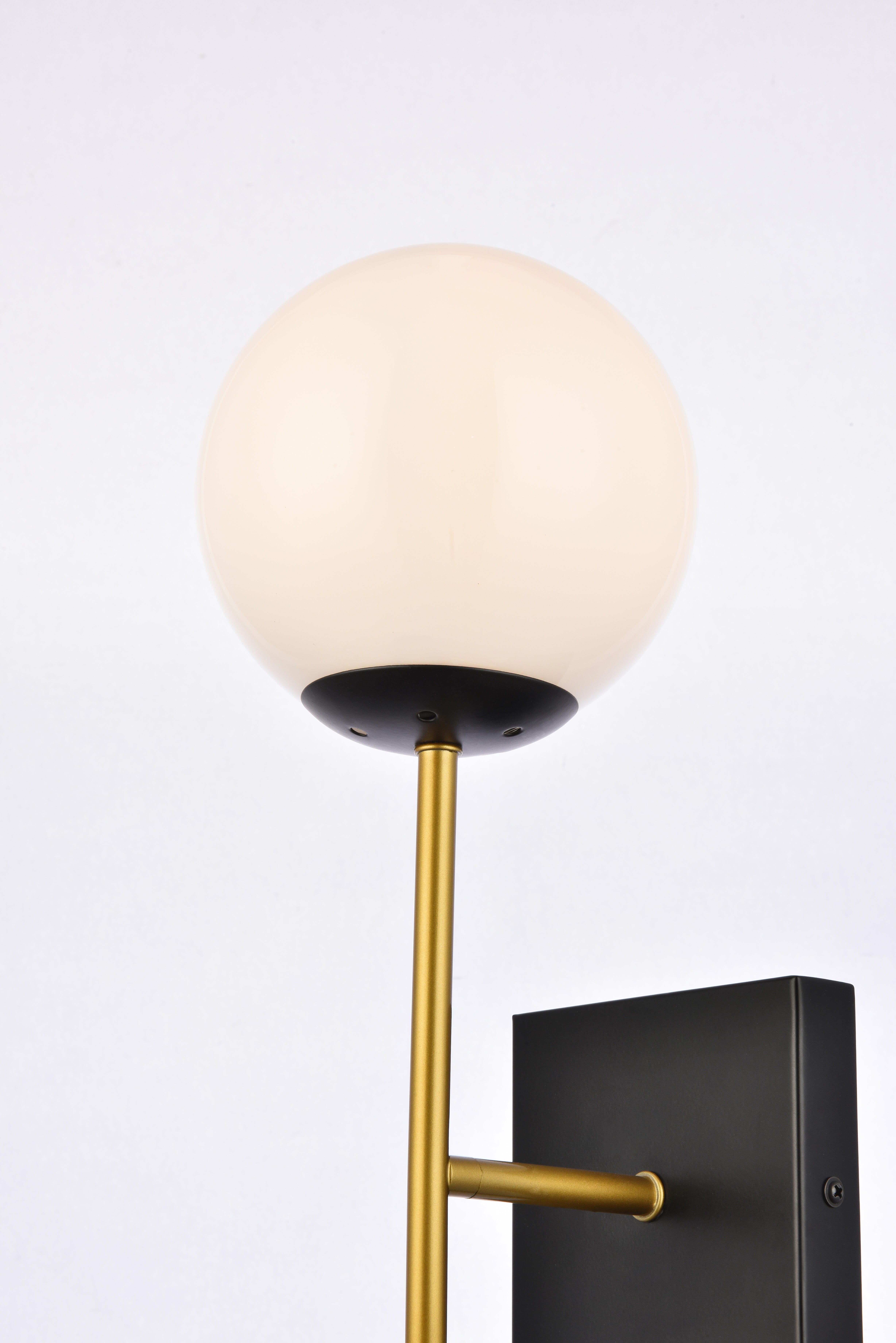 Neri 1 Light Black And Brass And White Glass Wall Sconce, Black/Brass/White, large