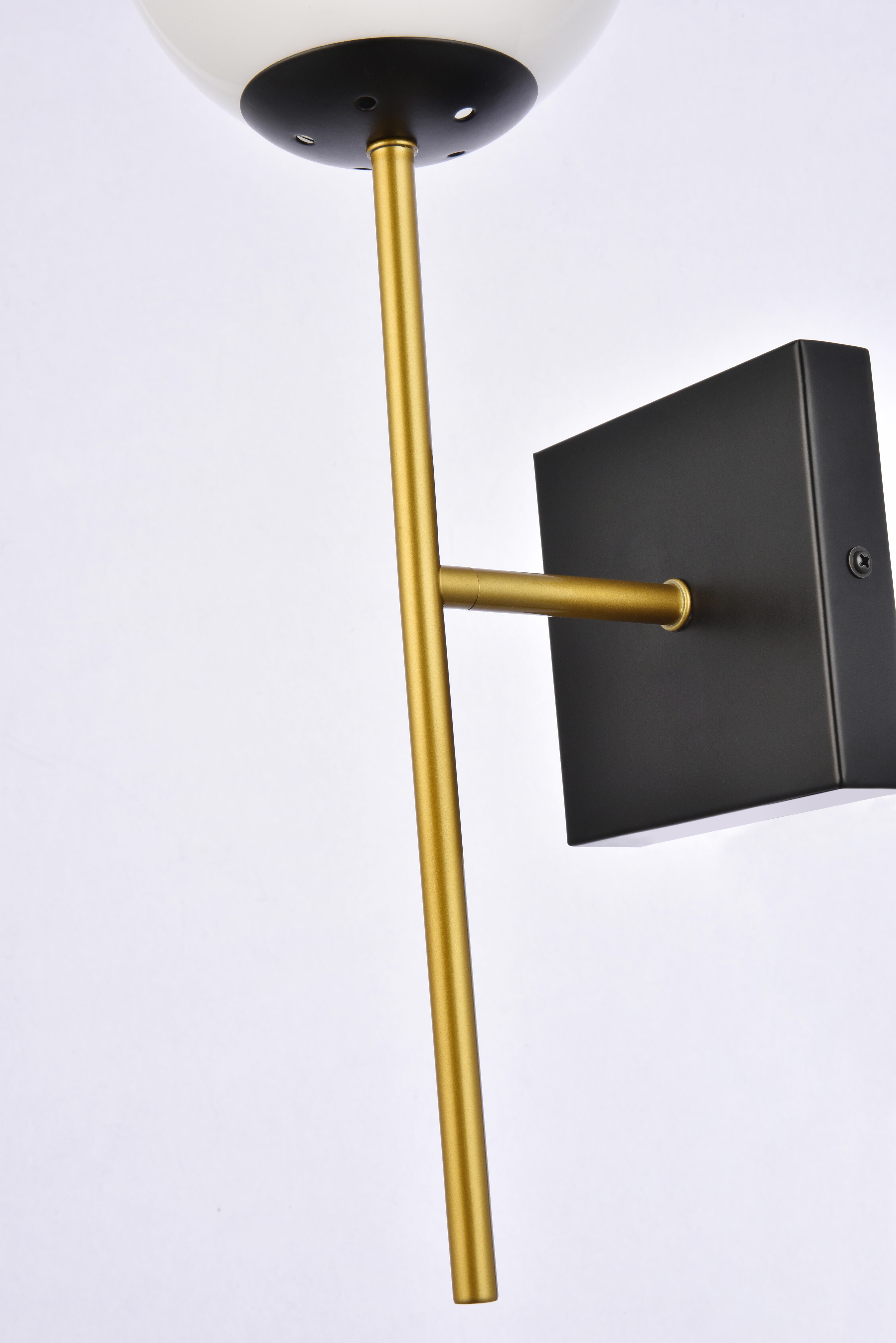 Neri 1 Light Black And Brass And White Glass Wall Sconce, Black/Brass/White, large