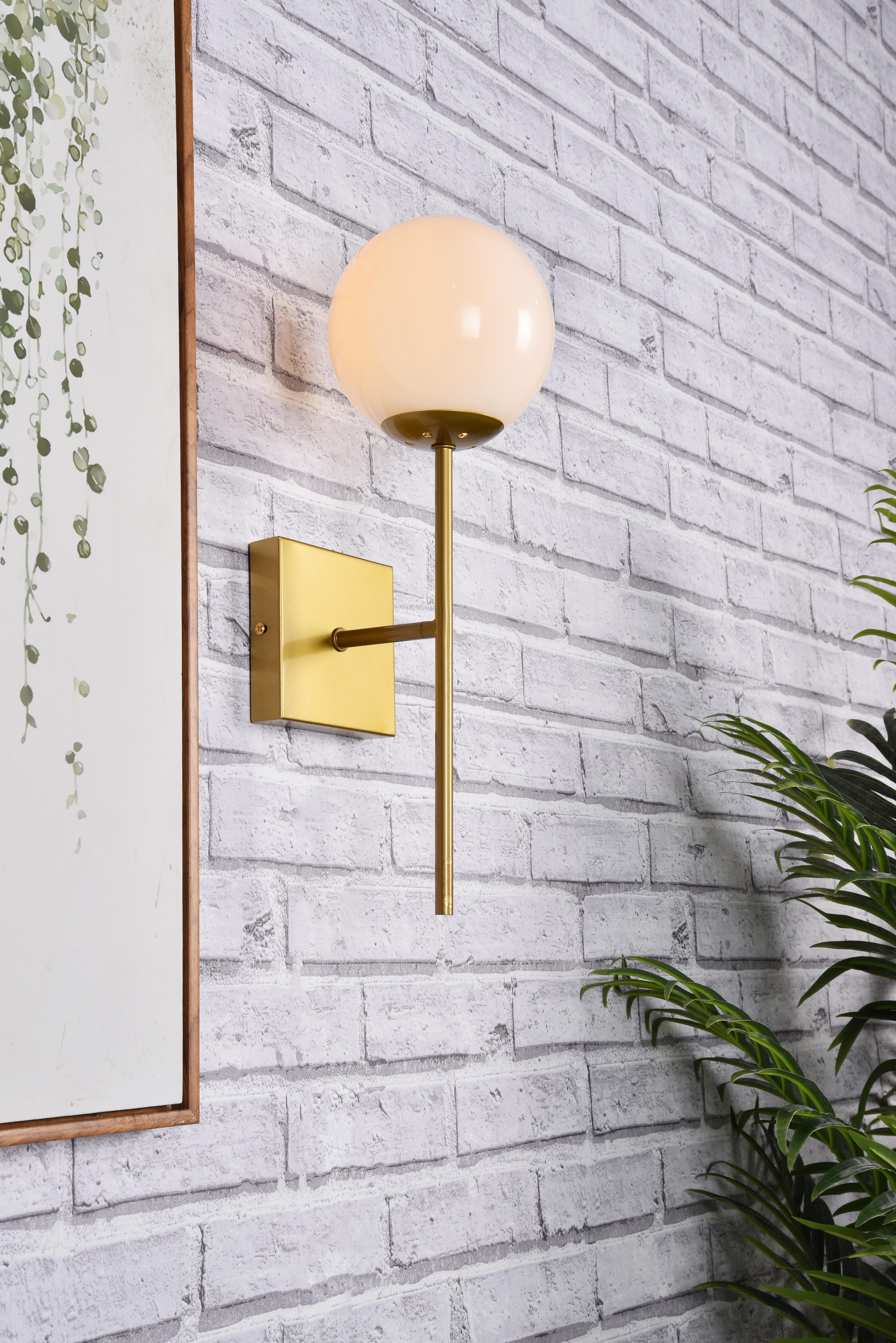Neri 1 Light Brass And White Glass Wall Sconce, Brass/White, large