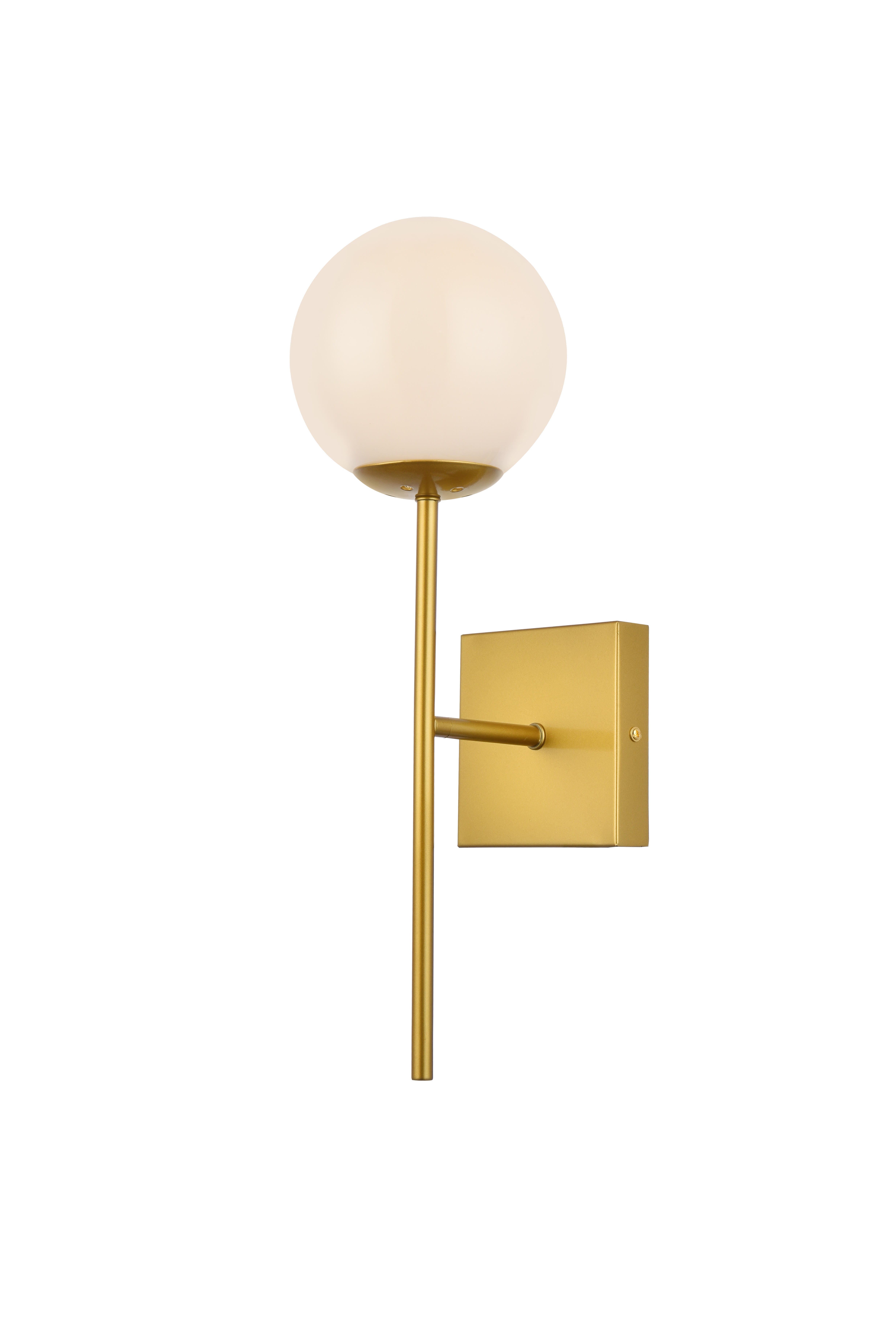 Neri 1 Light Brass And White Glass Wall Sconce, Brass/White, large