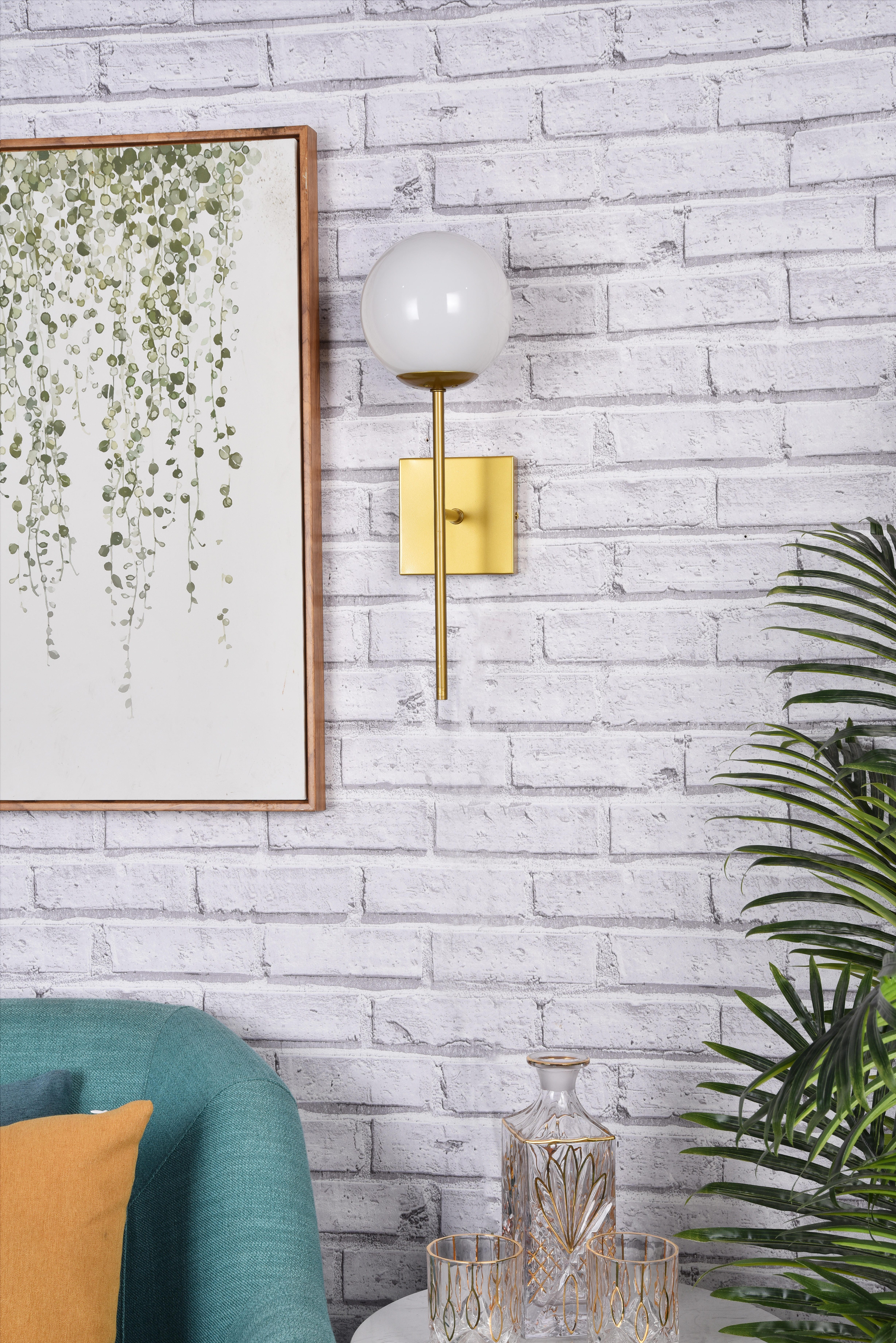 Neri 1 Light Brass And White Glass Wall Sconce, Brass/White, large