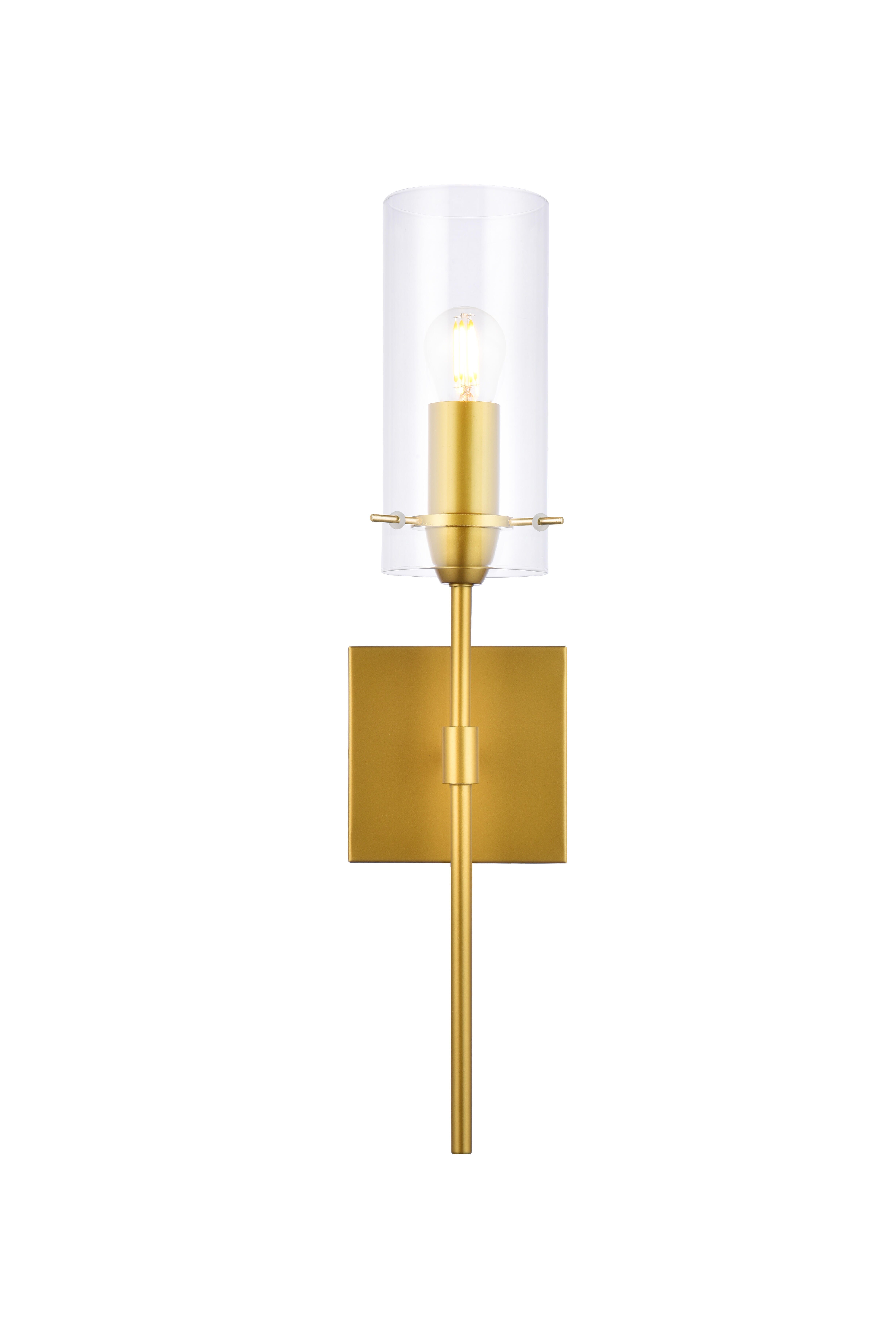 Elsreth 1 Light Brass Wall Sconce, Brass/Clear, large