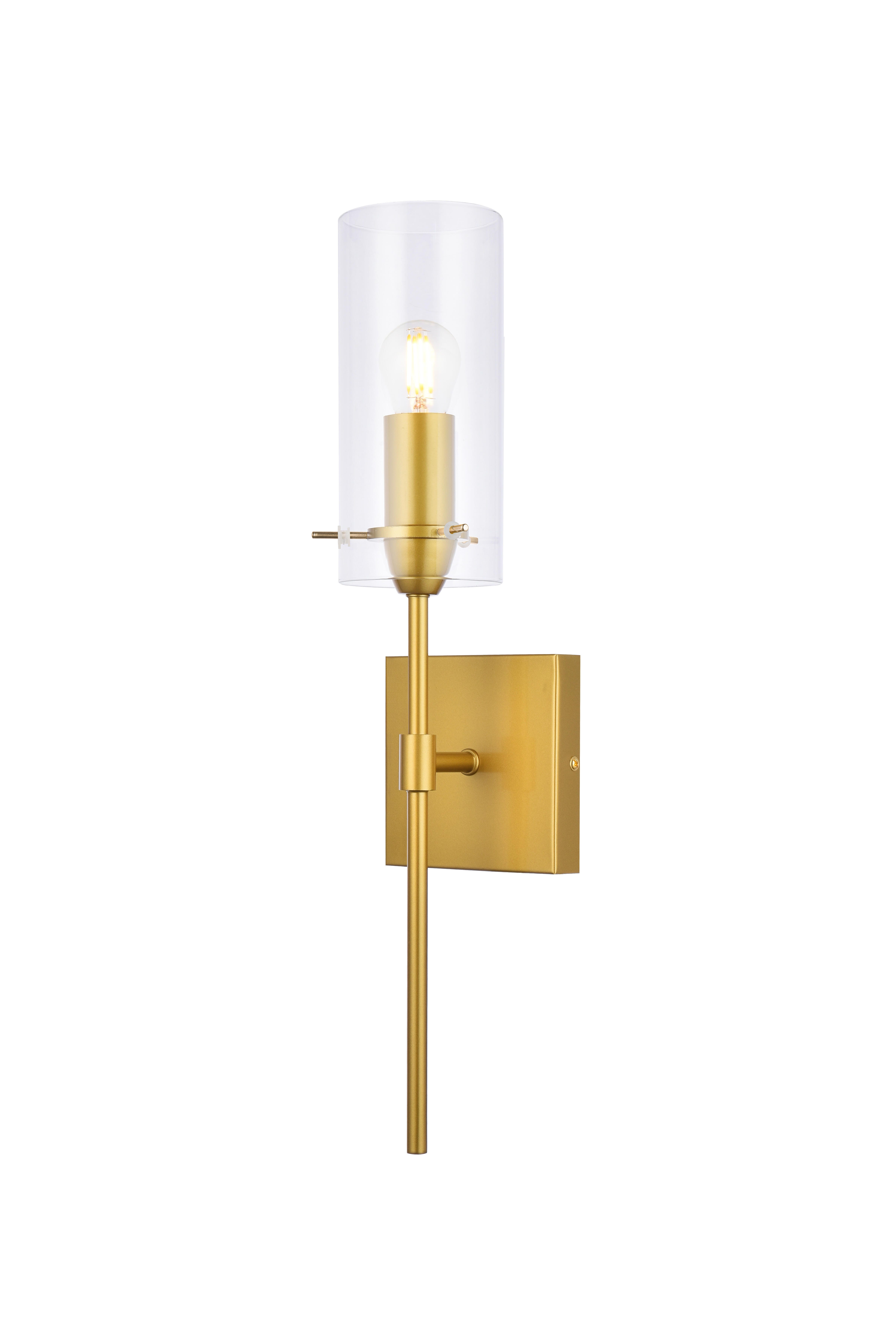 Elsreth 1 Light Brass Wall Sconce, Brass/Clear, large