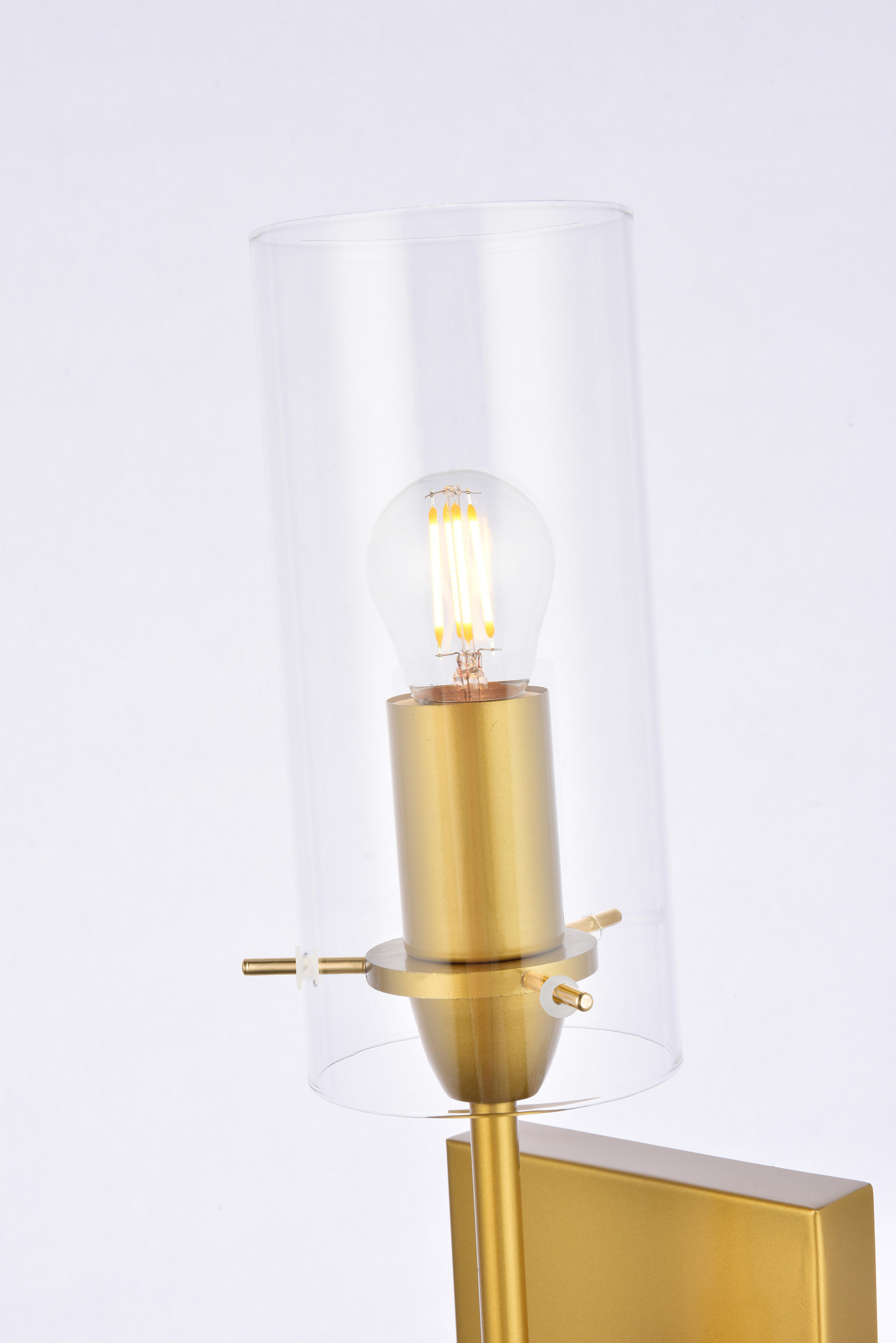Elsreth 1 Light Brass Wall Sconce, Brass/Clear, large