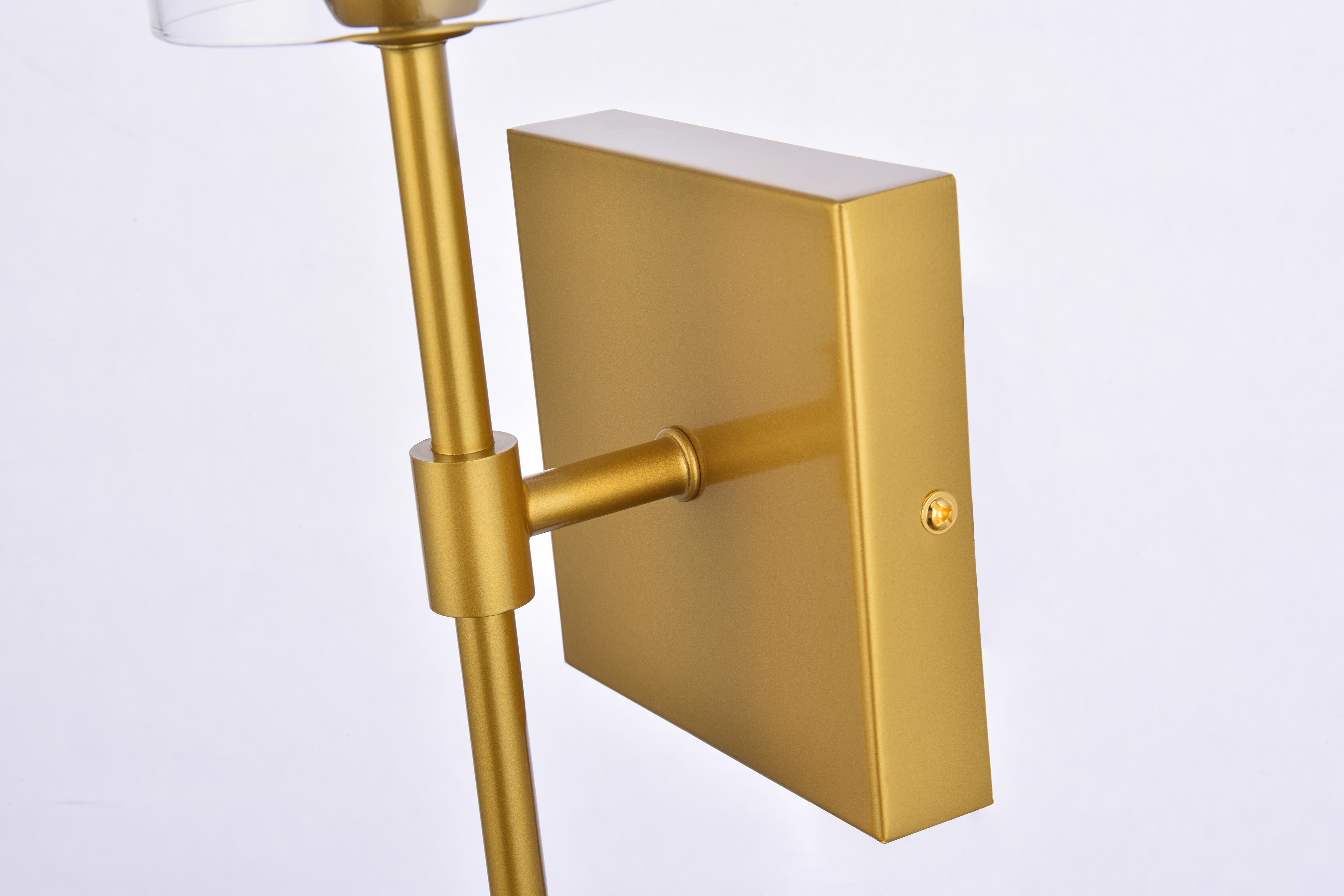 Elsreth 1 Light Brass Wall Sconce, Brass/Clear, large
