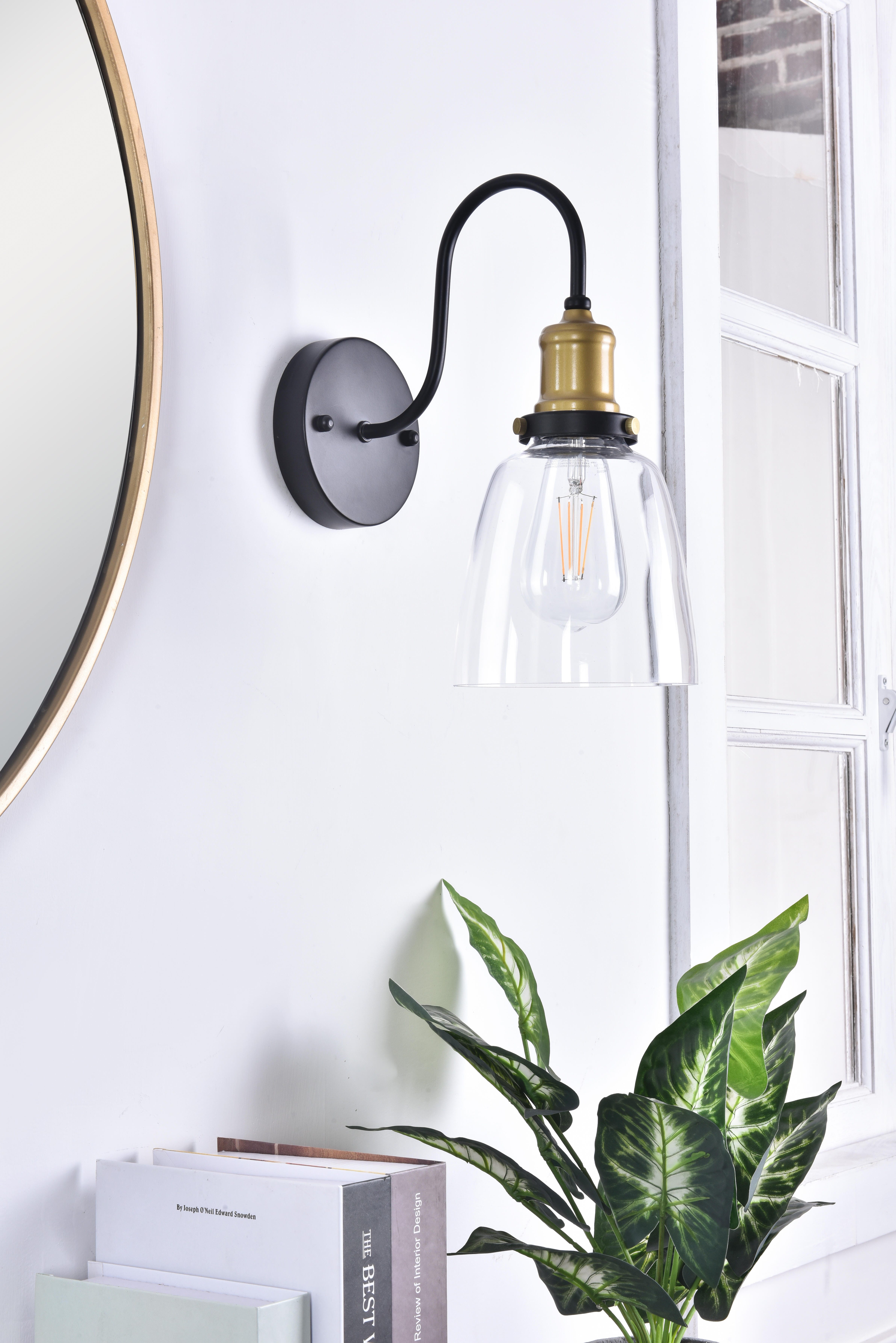Felicity 1 Light Brass And Black Wall Sconce, , rollover