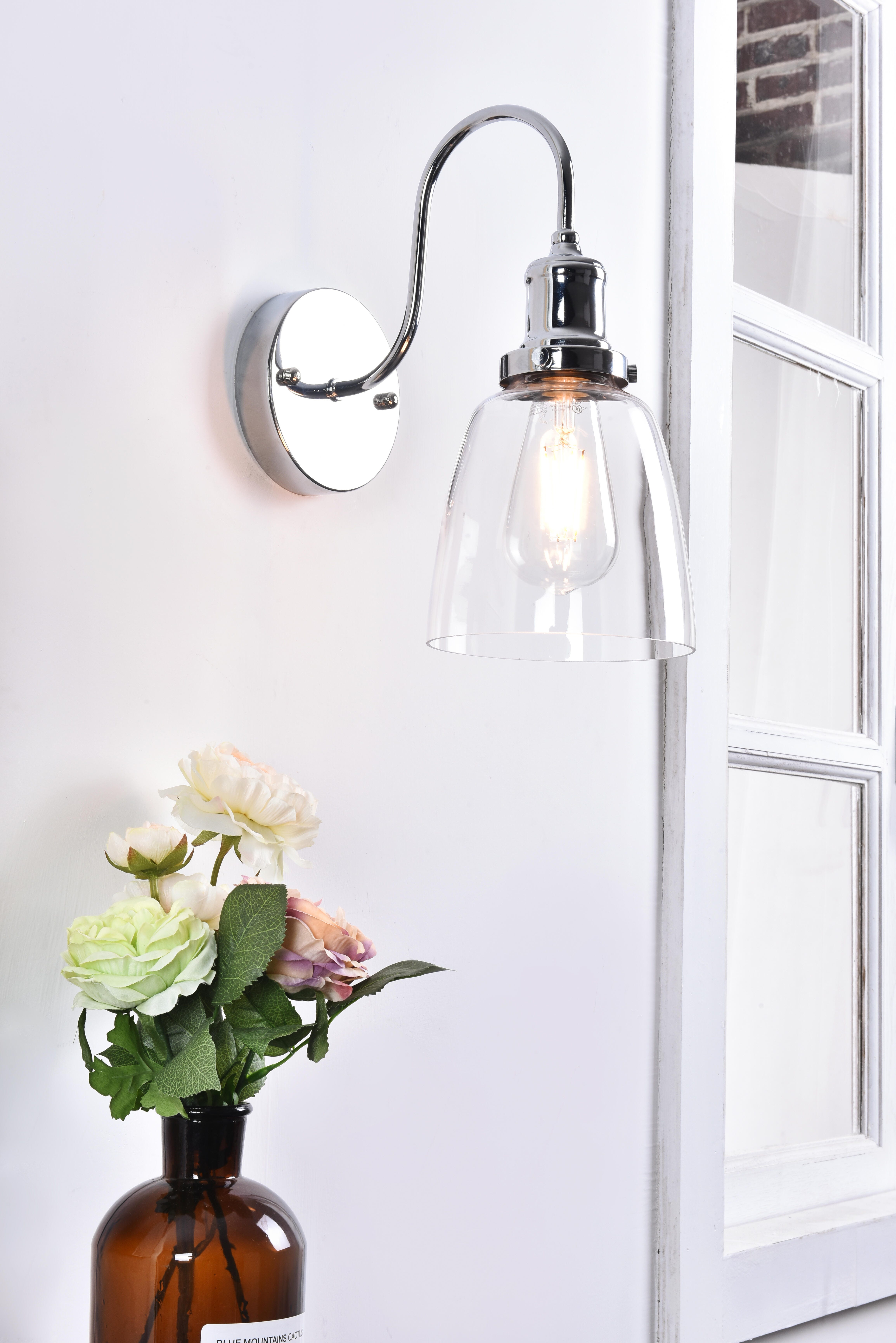 Felicity 1 Light Chrome Wall Sconce, Chrome/Clear, rollover
