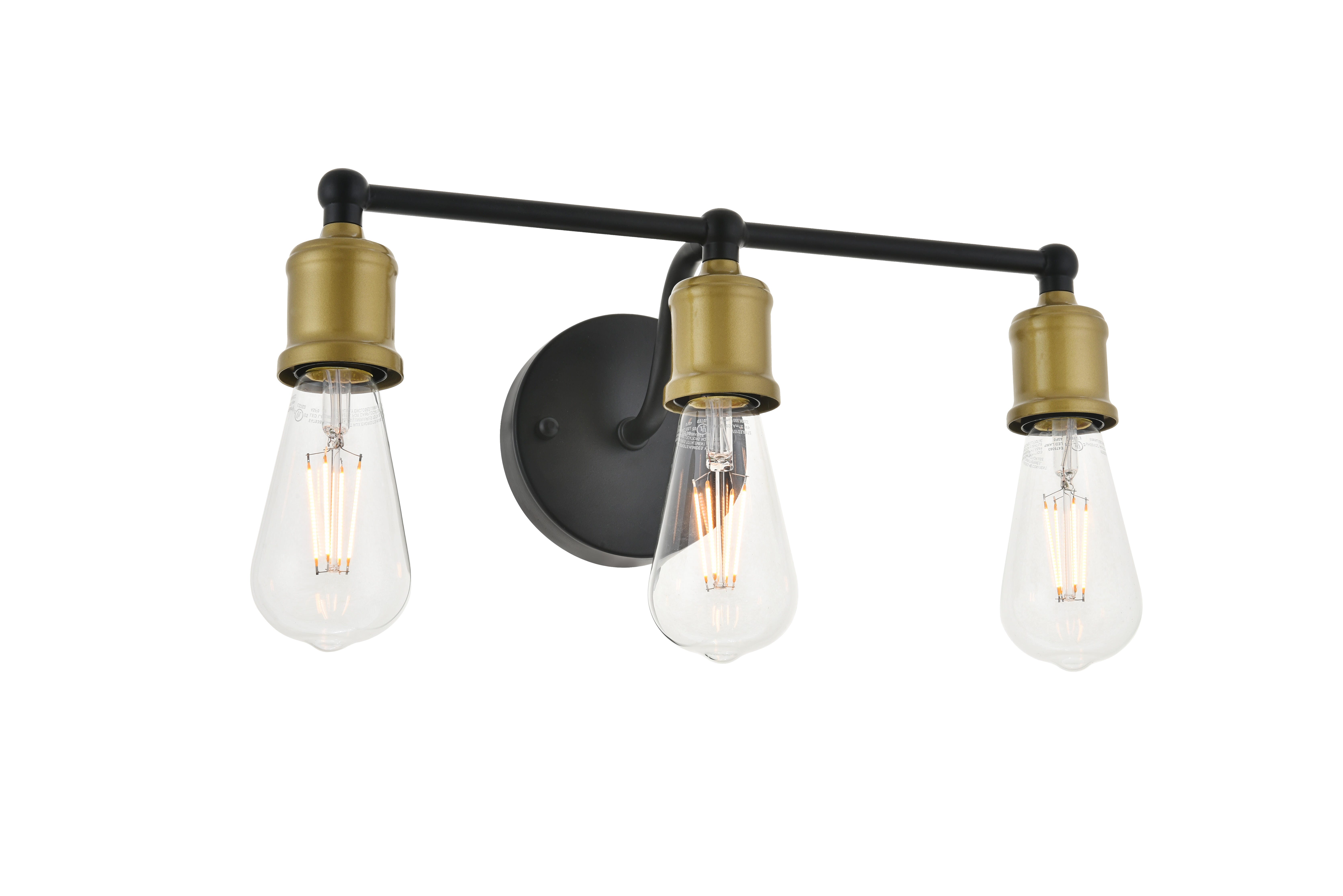 Serif 3 Light Brass And Black Wall Sconce, Brass/Black, large